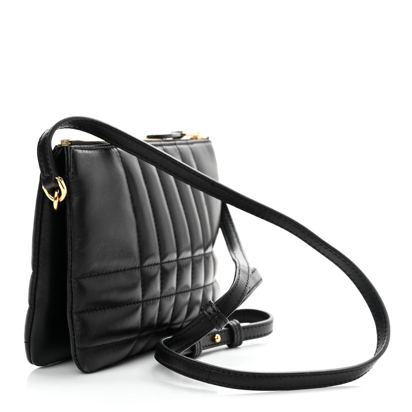 Lambskin Quilted Lola Double Pouch Crossbody Black