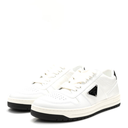 Prada Vitello Rois Triangle Womens Downtown Low Top 30mm Sneakers 38.5 White Black 4 of 10