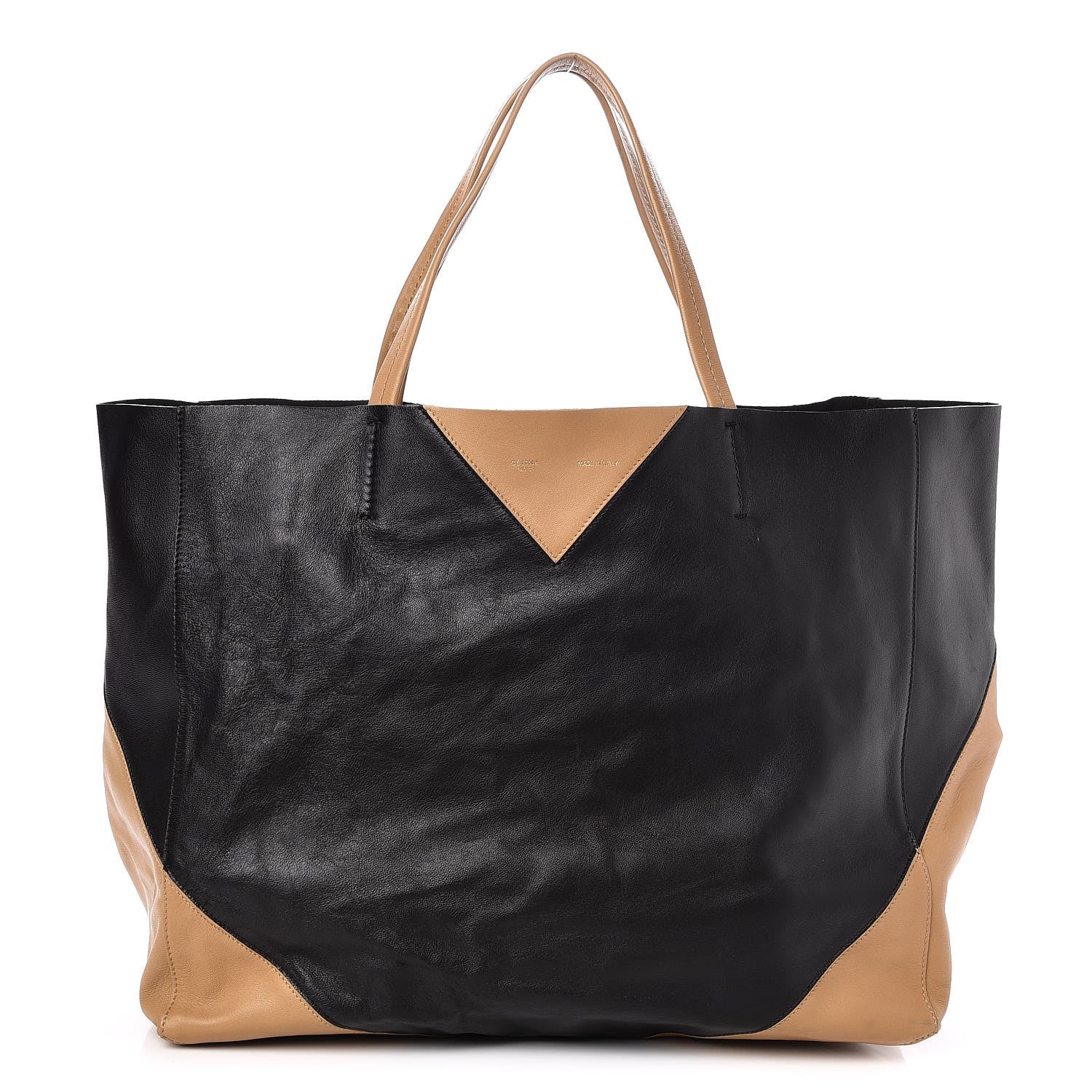 Celine Lambskin Horizontal Bi-Color Coeur Cabas Camel Black 1 of 6