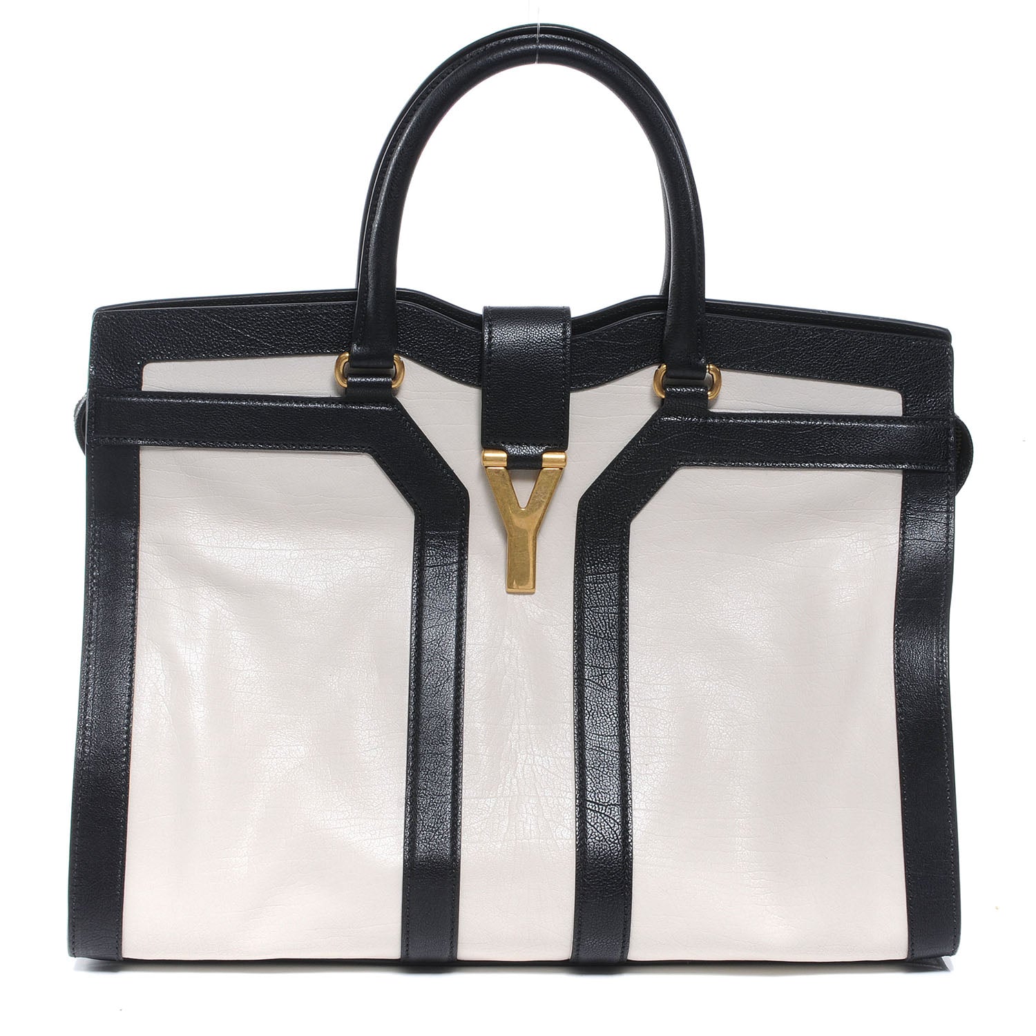 Saint Laurent Leather Large Cabas Chyc Black White 1 of 8