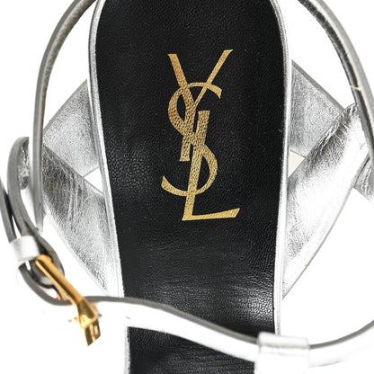 Saint Laurent Metallic Calfskin Tribute 105 Platform Sandals 39.5 Silver 8 of 11
