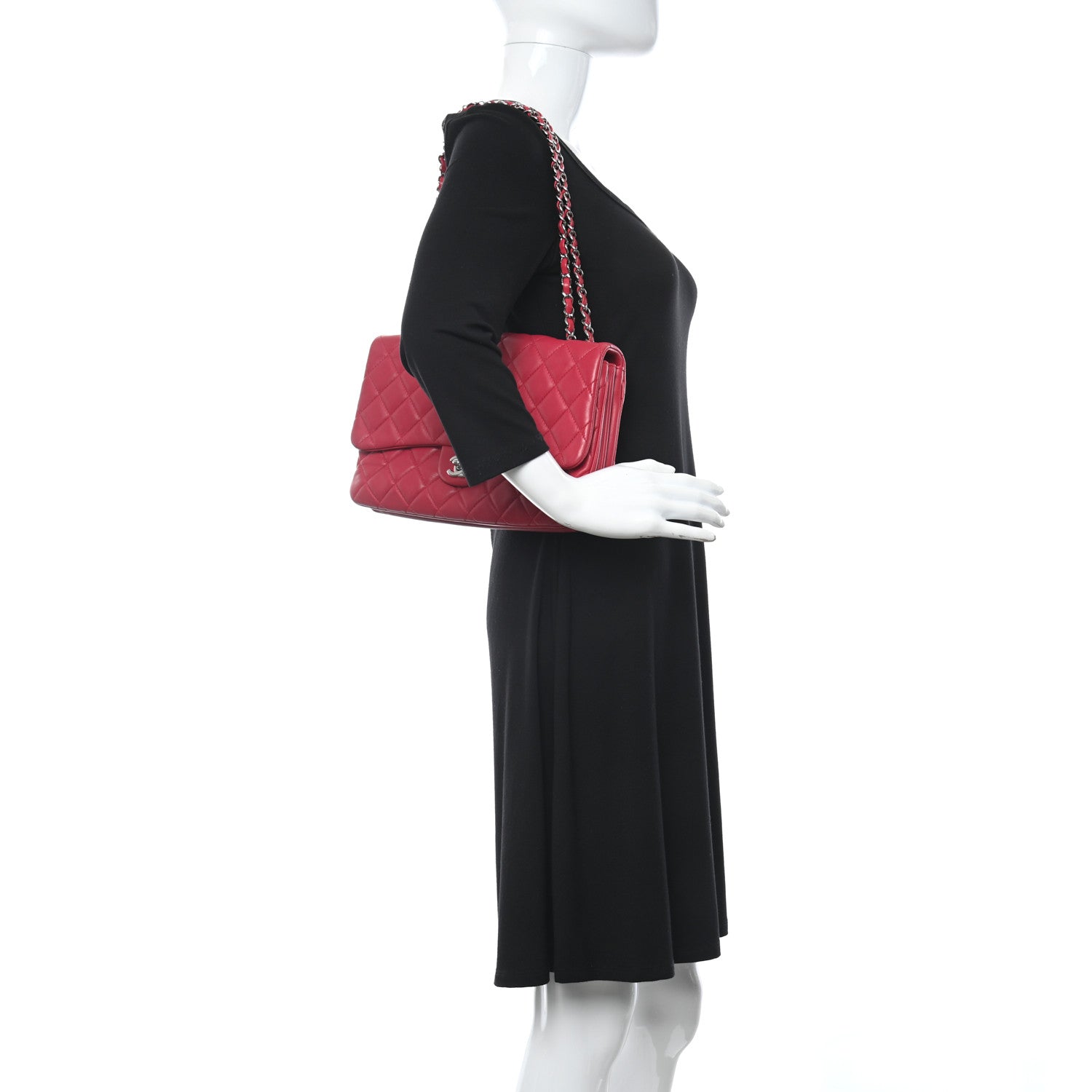 Chanel Lambskin Quilted Jumbo Chanel 3 Flap Dark Pink 2 of 9