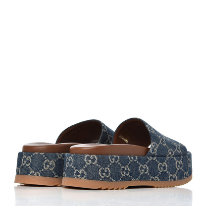Gucci New Denim GG Monogram Angelina Platform 55mm Slide Sandals 36.5 Blue Tea 4 of 10