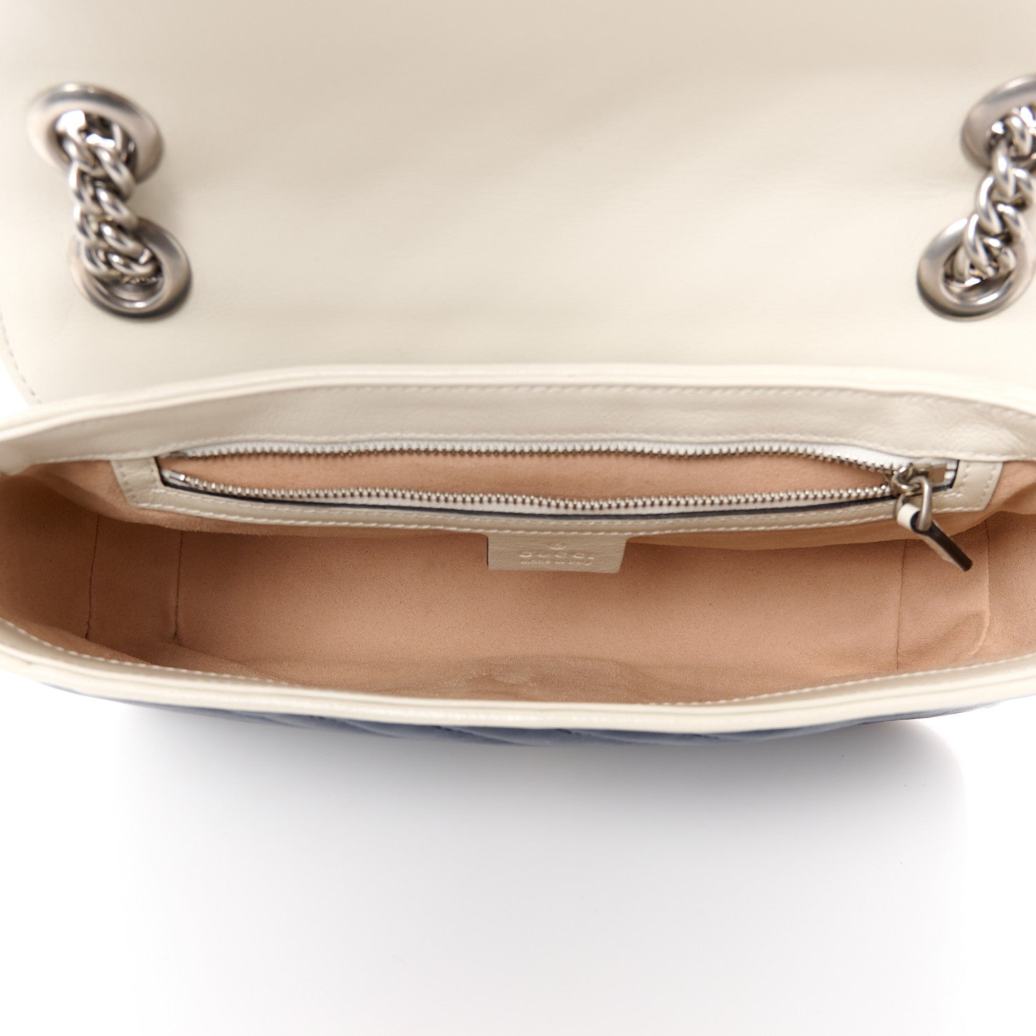 Gucci Vintage Effect Calfskin Matelasse Diagonal Small Torchon GG Marmont Shoulder Bag Blue Agata Mystic White 5 of 11
