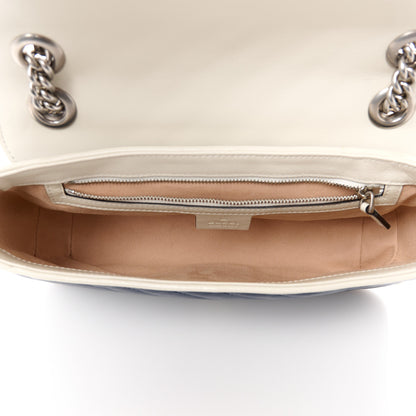 Gucci Vintage Effect Calfskin Matelasse Diagonal Small Torchon GG Marmont Shoulder Bag Blue Agata Mystic White 5 of 11