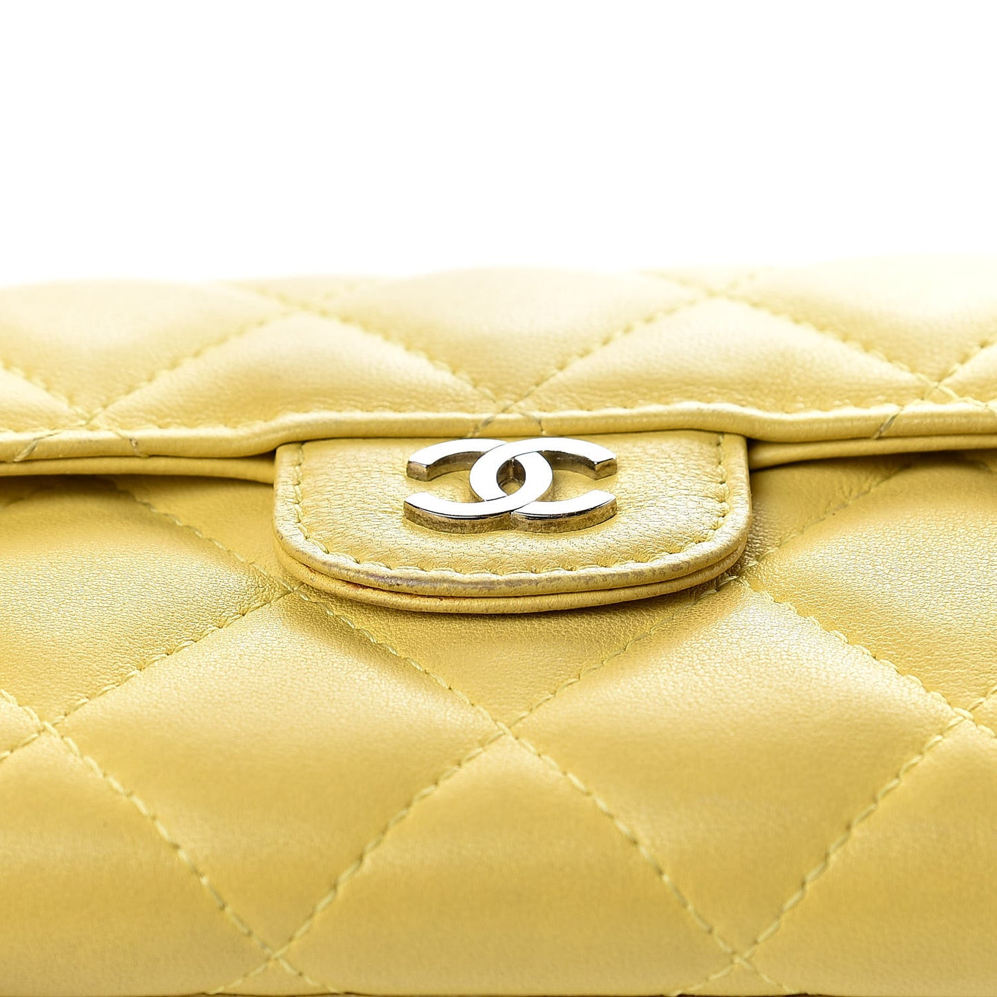 Lambskin Quilted Flap Card Holder Yellow