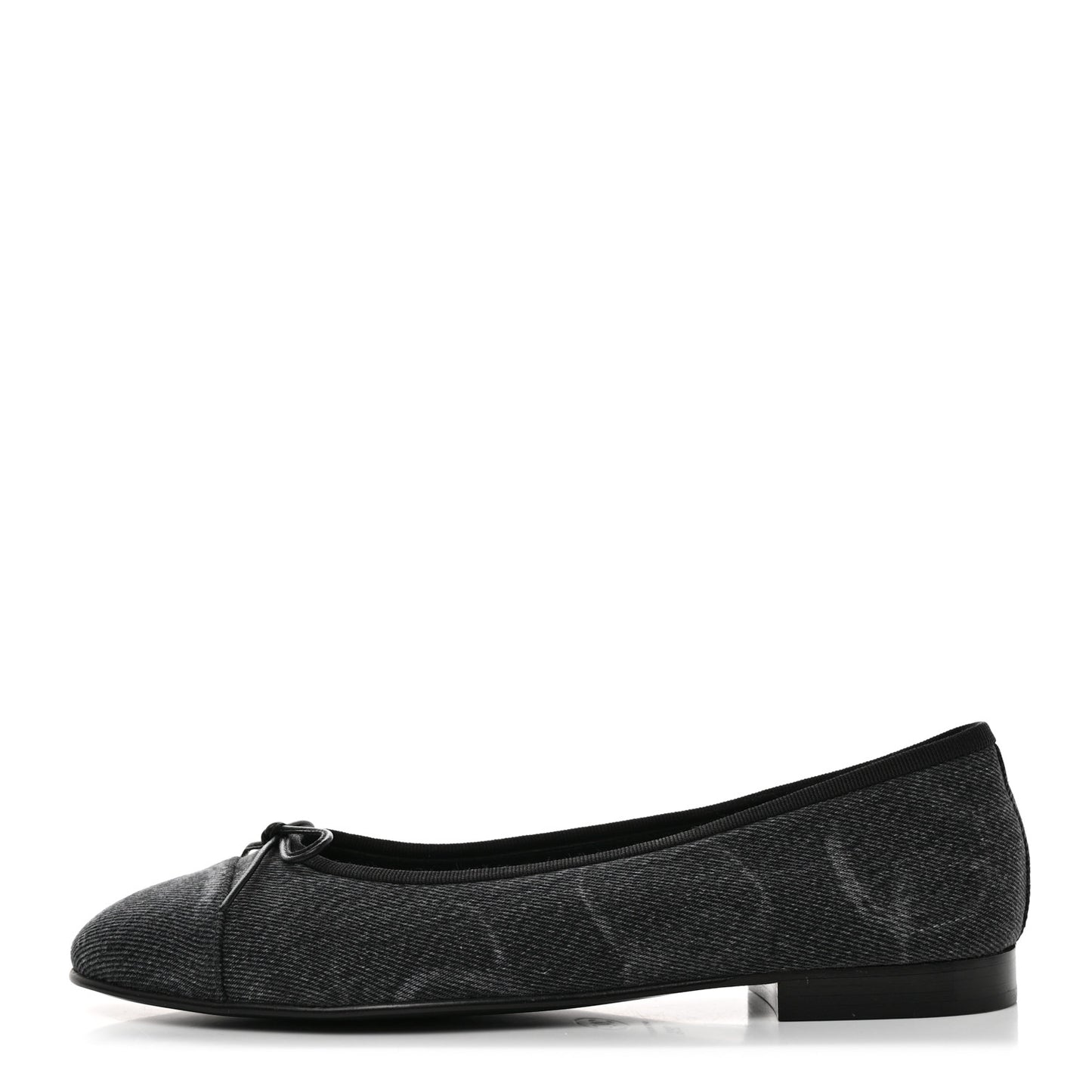 Denim Printed Cap Toe Ballerina Flats 39.5 Black