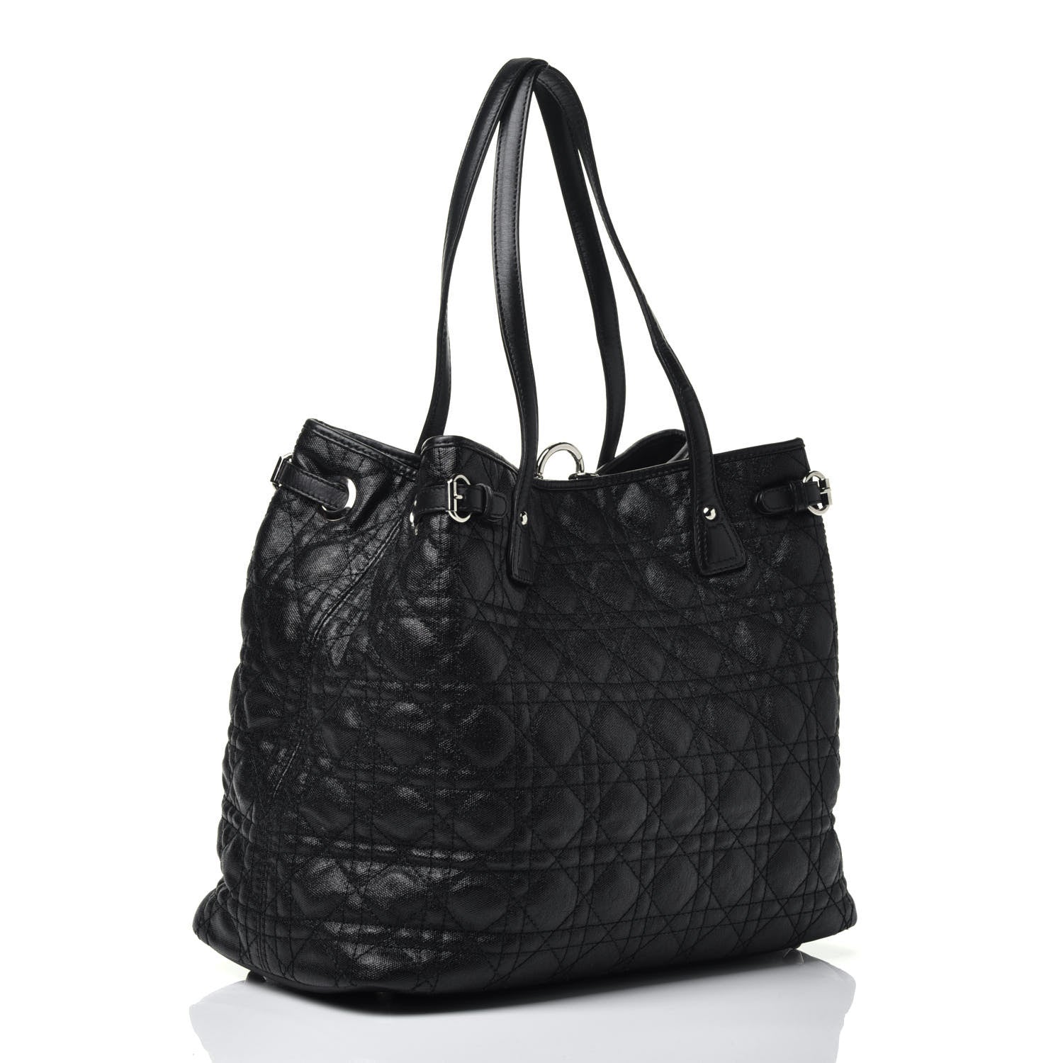 Christian Dior Coated Canvas Cannage Medium Panarea Tote Black 3 of 9