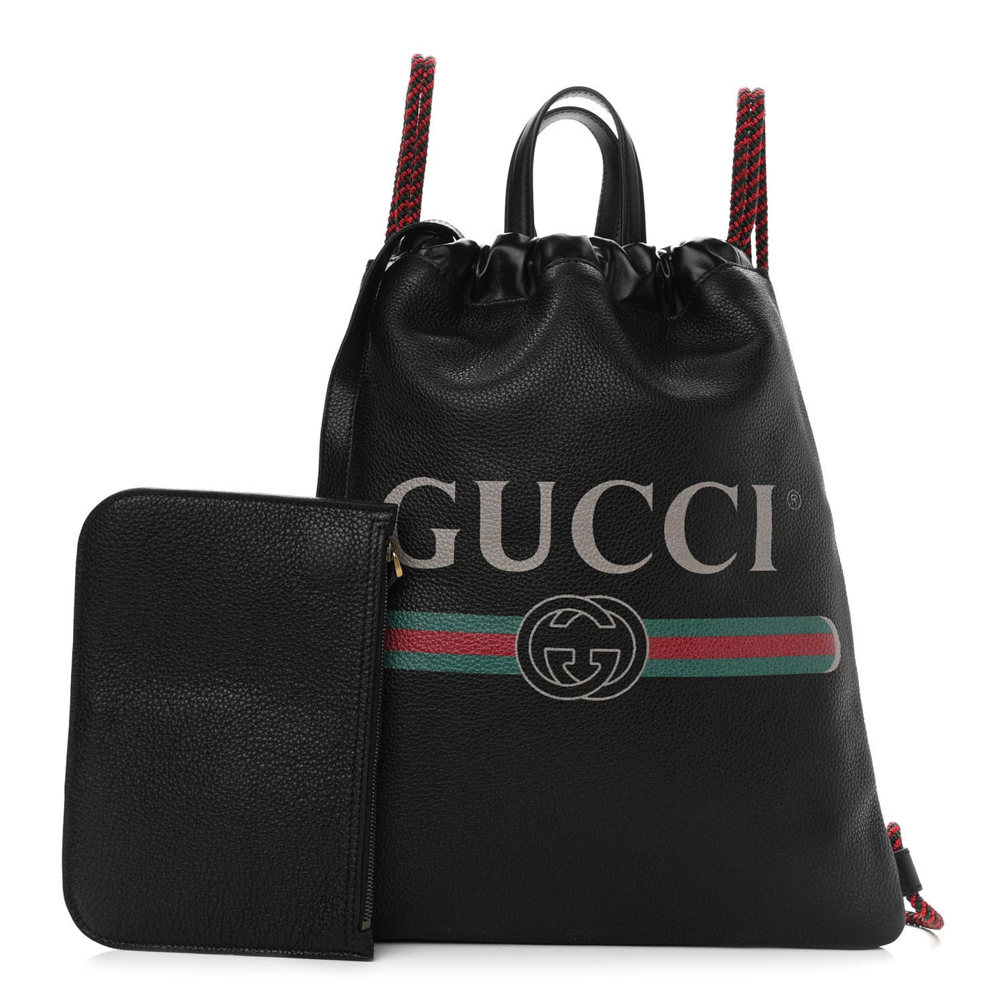 Calfskin Logo Drawstring Backpack Black
