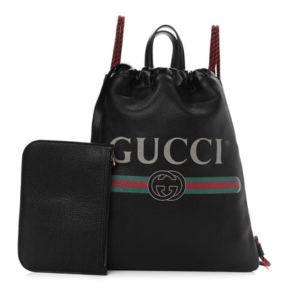 Gucci Calfskin Logo Drawstring Backpack Black 1 of 11