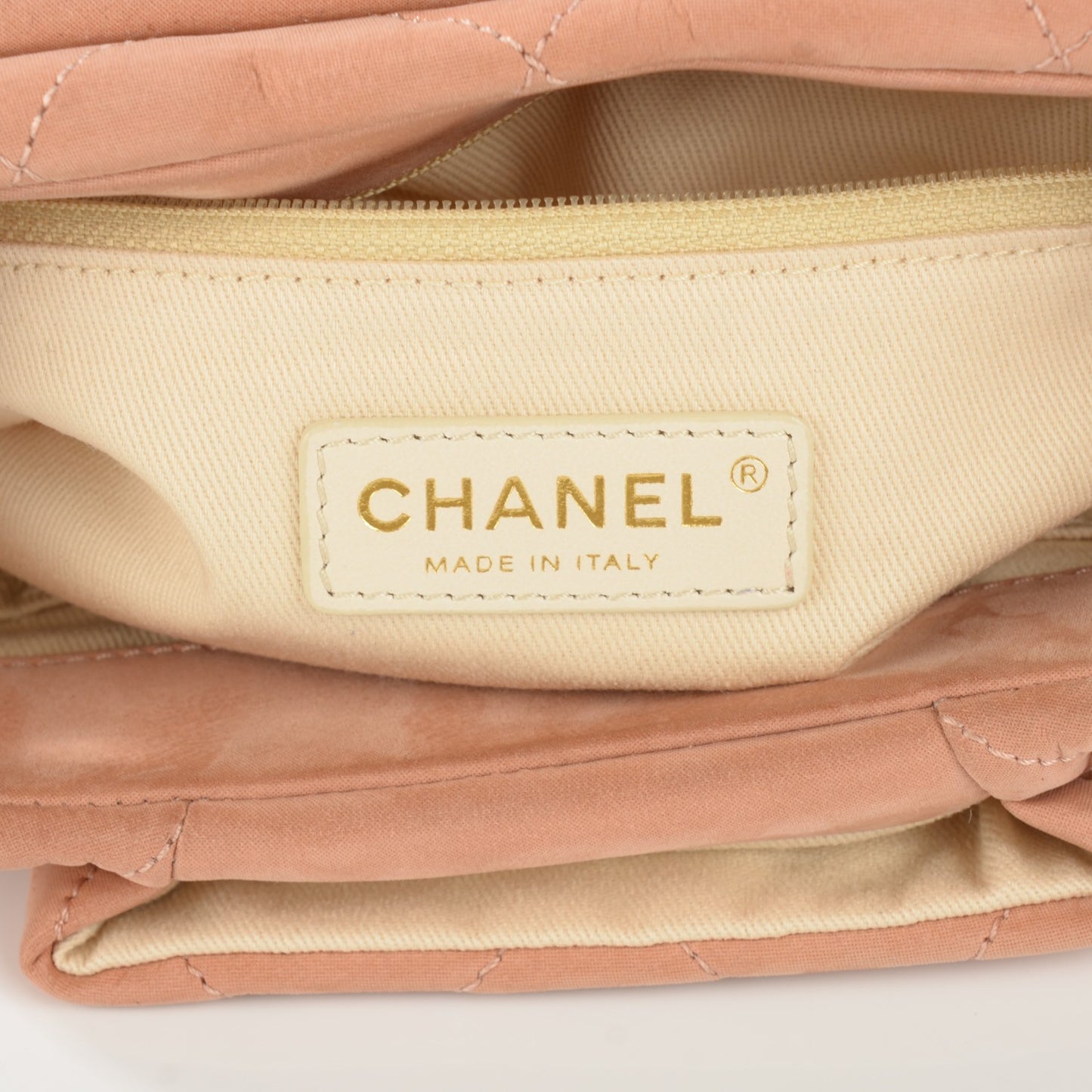 Iridescent Calfskin Chic Quilt Small Flap Beige