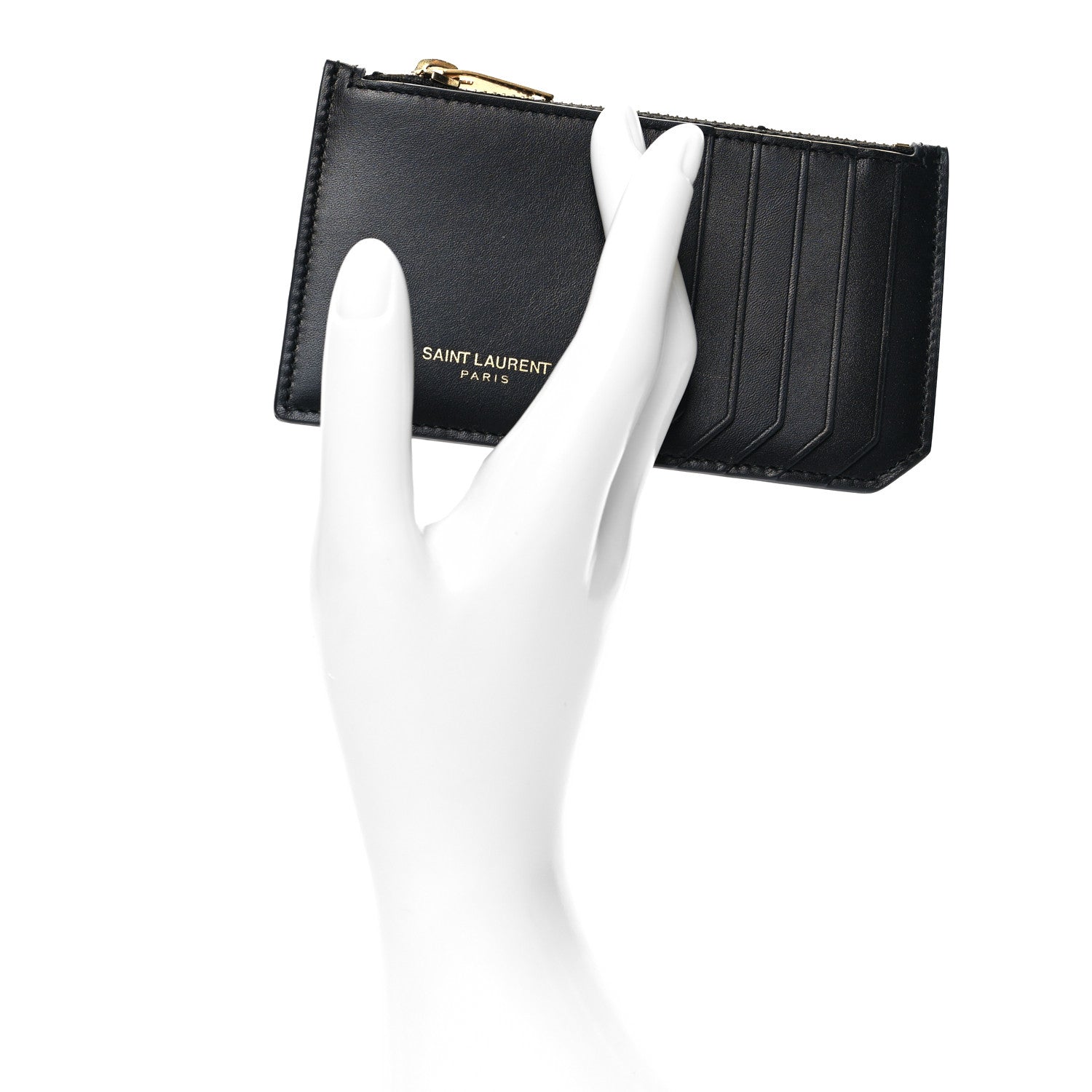 Saint Laurent Calfskin 5 Fragments Zip Pouch Card Holder Black 2 of 8
