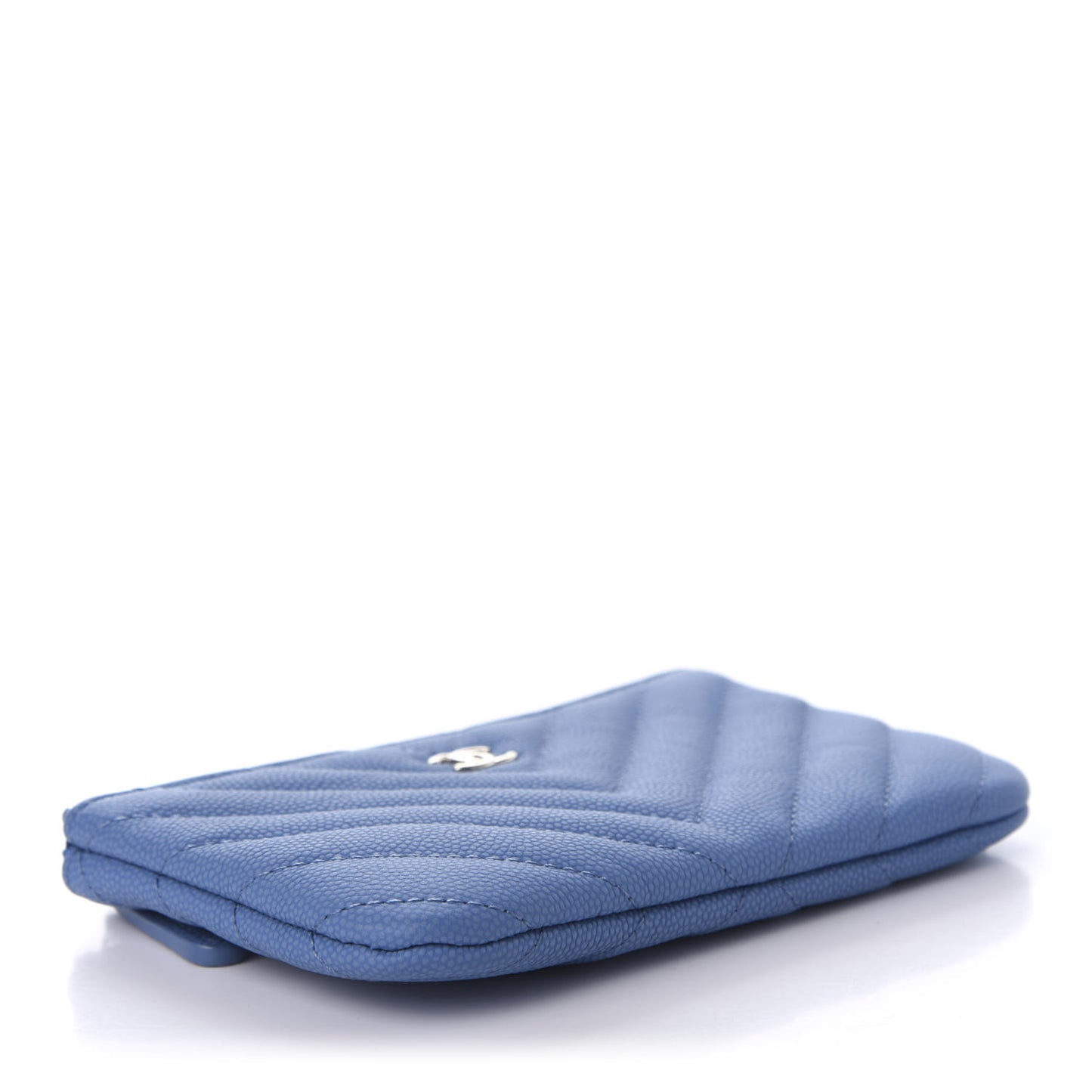 Caviar Flat Chevron Quilted Small Cosmetic Case Blue