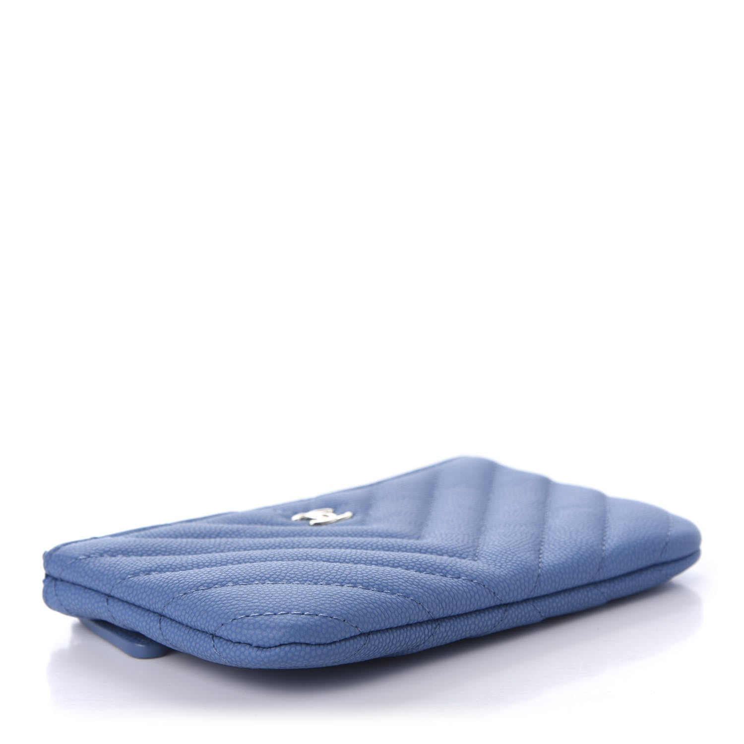 Chanel Caviar Flat Chevron Quilted Small Cosmetic Case Blue 4 of 10