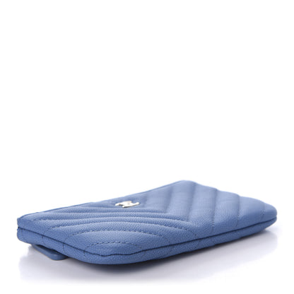 Chanel Caviar Flat Chevron Quilted Small Cosmetic Case Blue 4 of 10