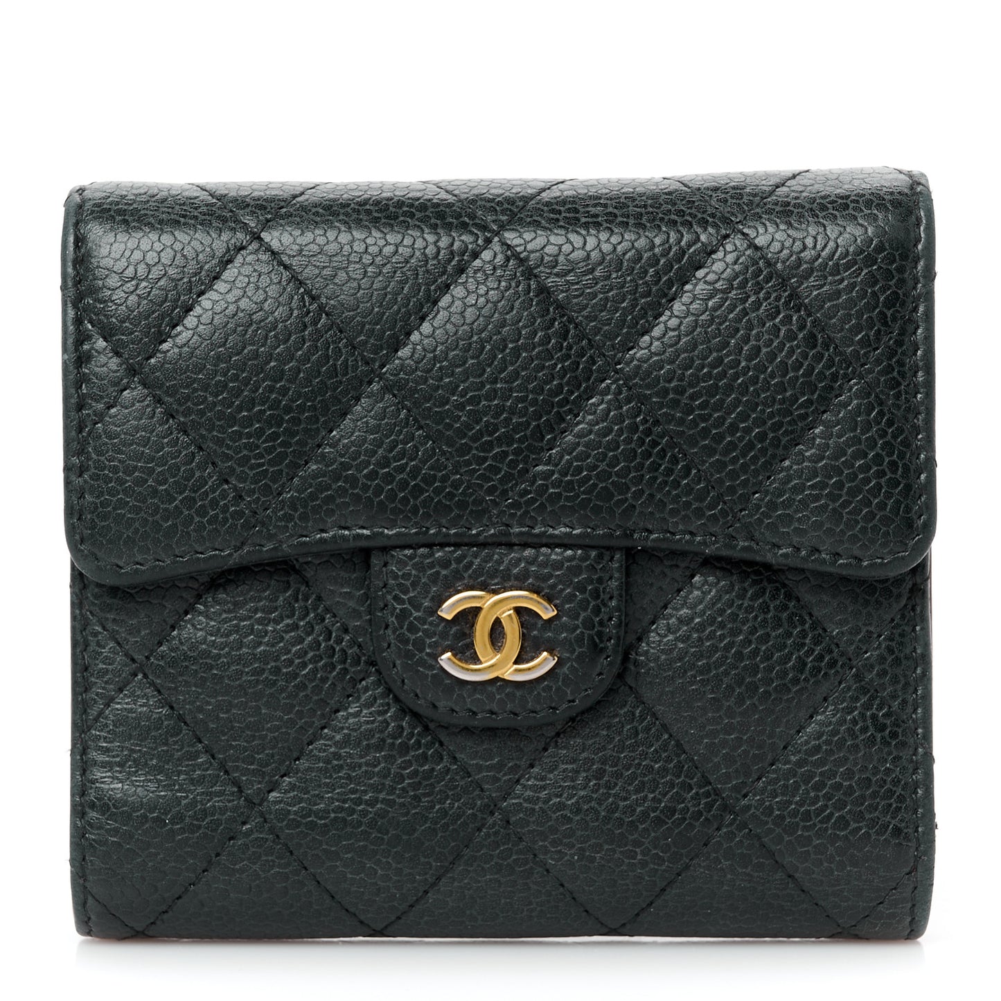 Caviar Quilted Compact Flap Wallet Black