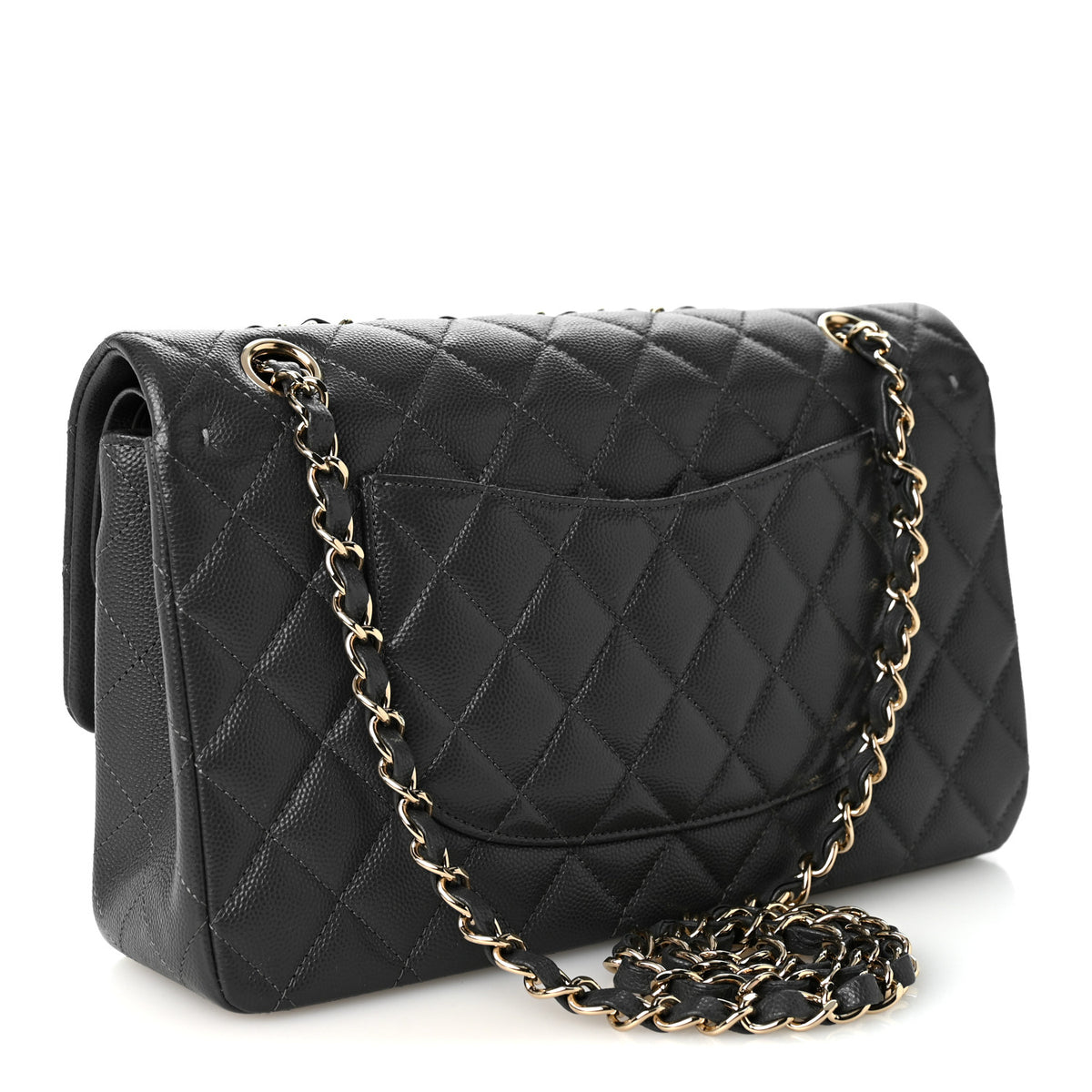 Caviar Quilted Medium Double Flap Dark Grey