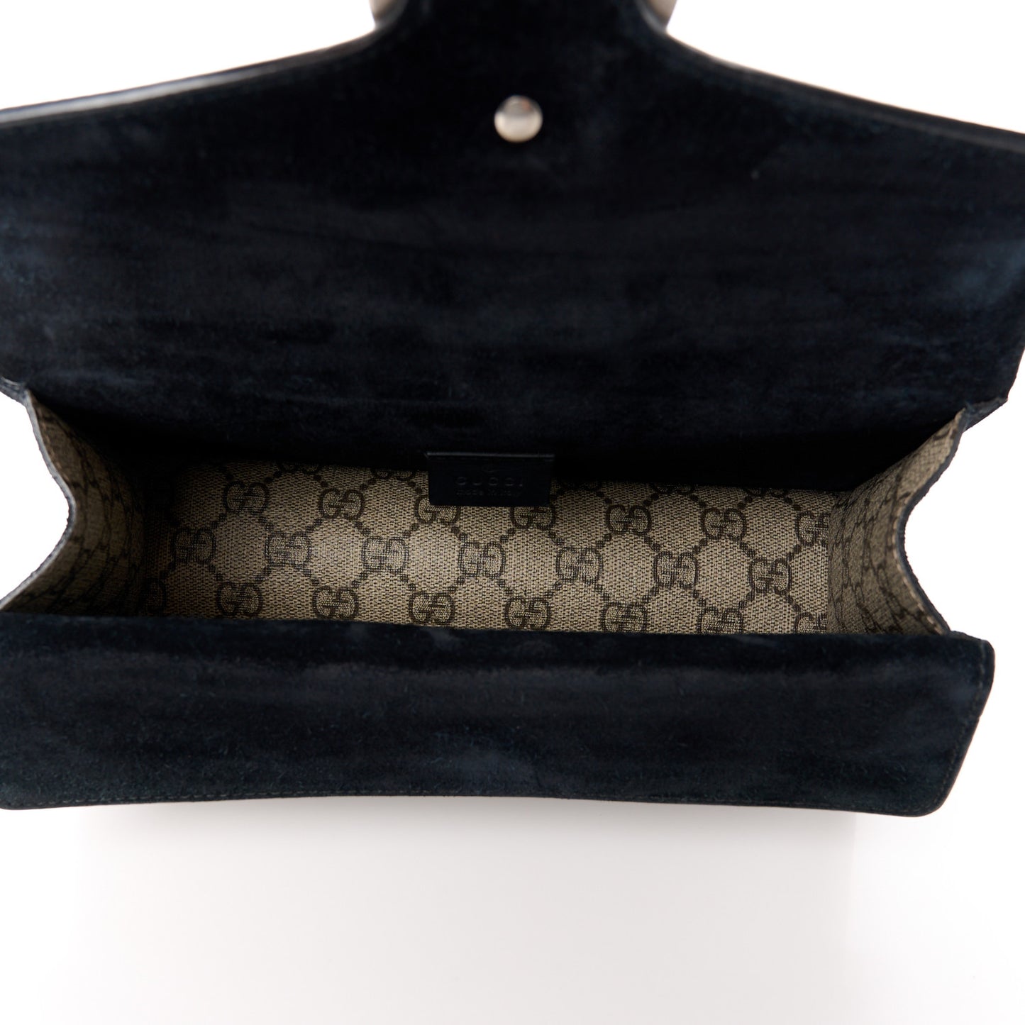 GG Supreme Monogram Suede Crystal Small Dionysus Shoulder Bag Beige Ebony Black