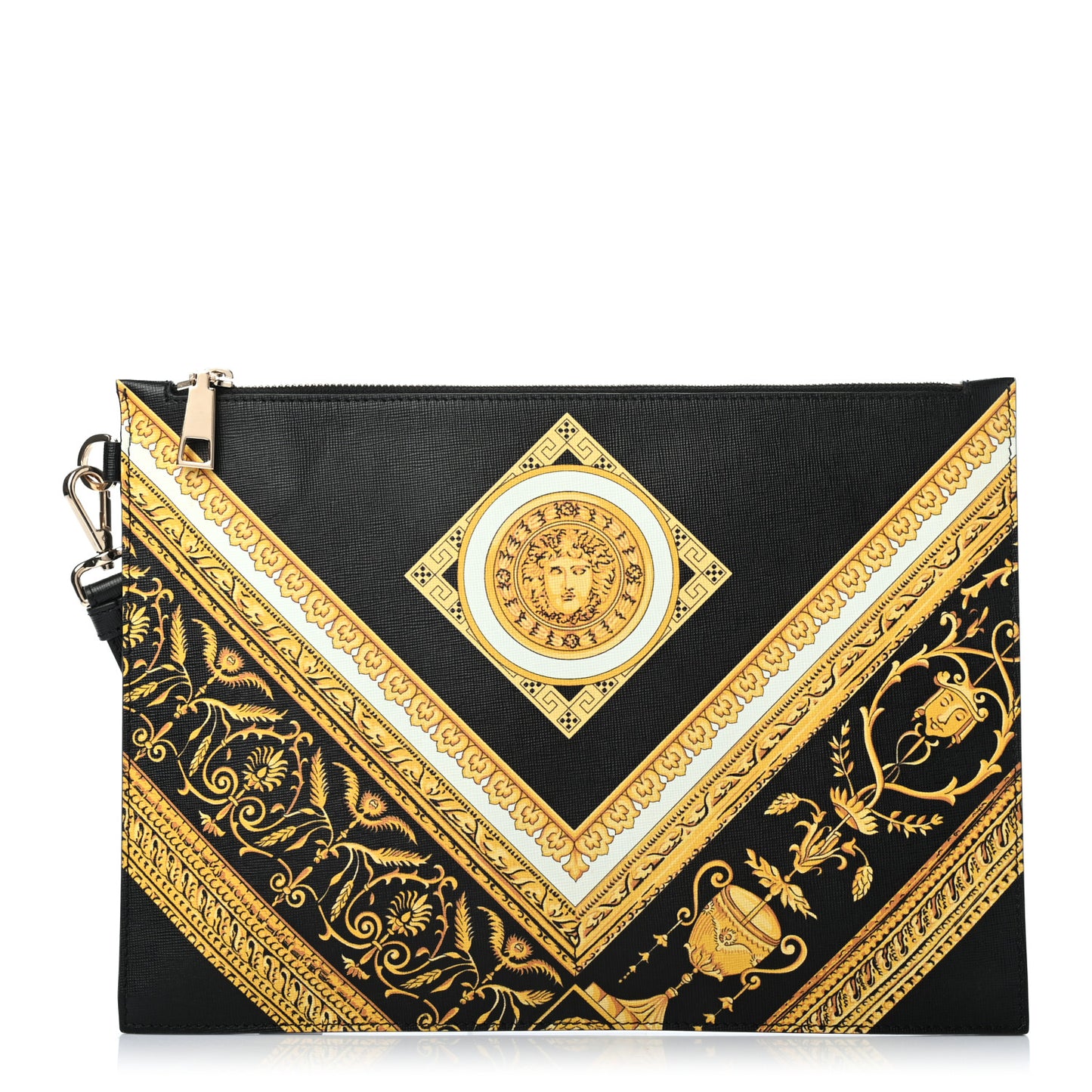 Saffiano Barocco Print Wristlet Black