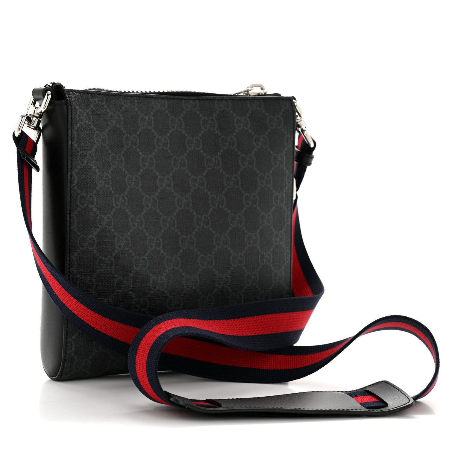 Gucci GG Supreme Monogram Web Small Flat Messenger Bag Black Grey 3 of 13