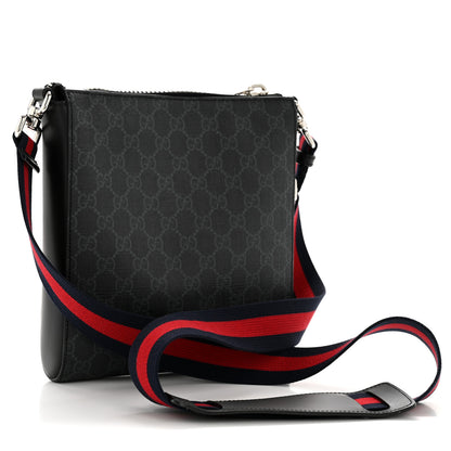 Gucci GG Supreme Monogram Web Small Flat Messenger Bag Black Grey 3 of 13