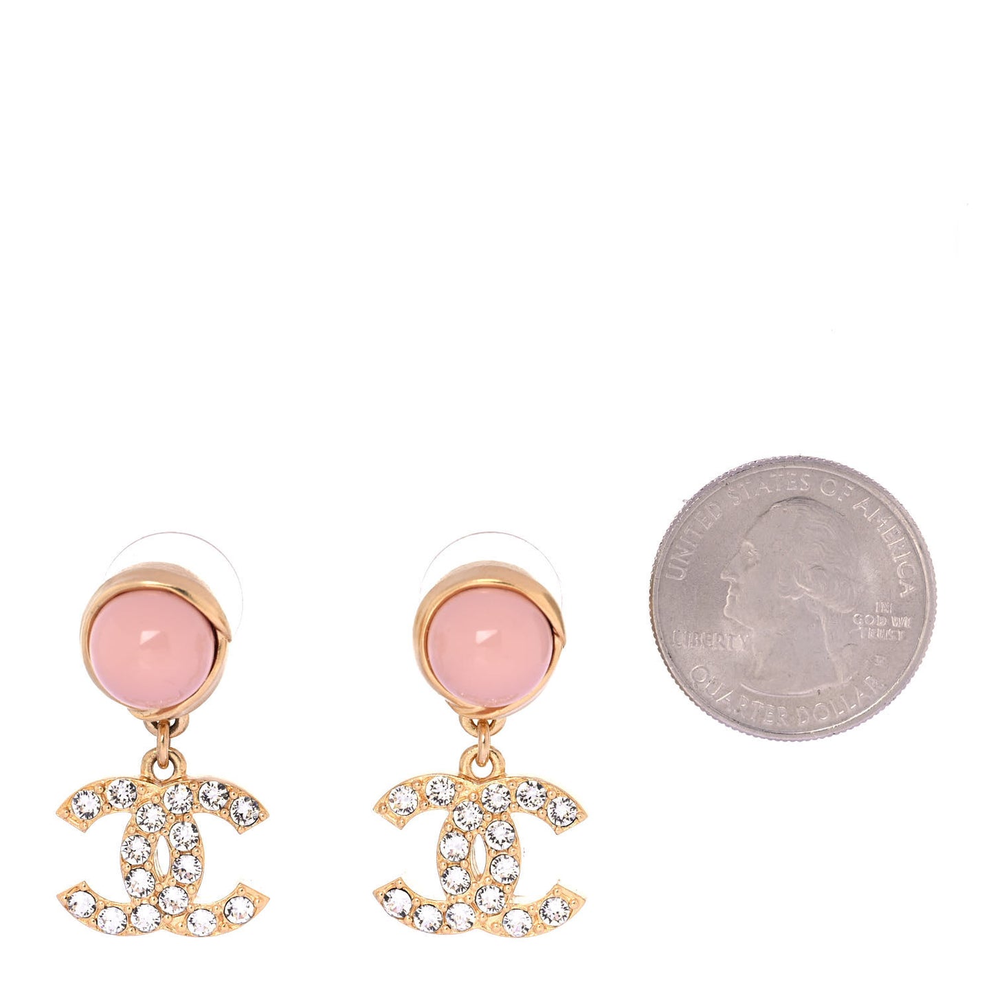 Crystal Pearl CC Drop Earrings Pink Gold