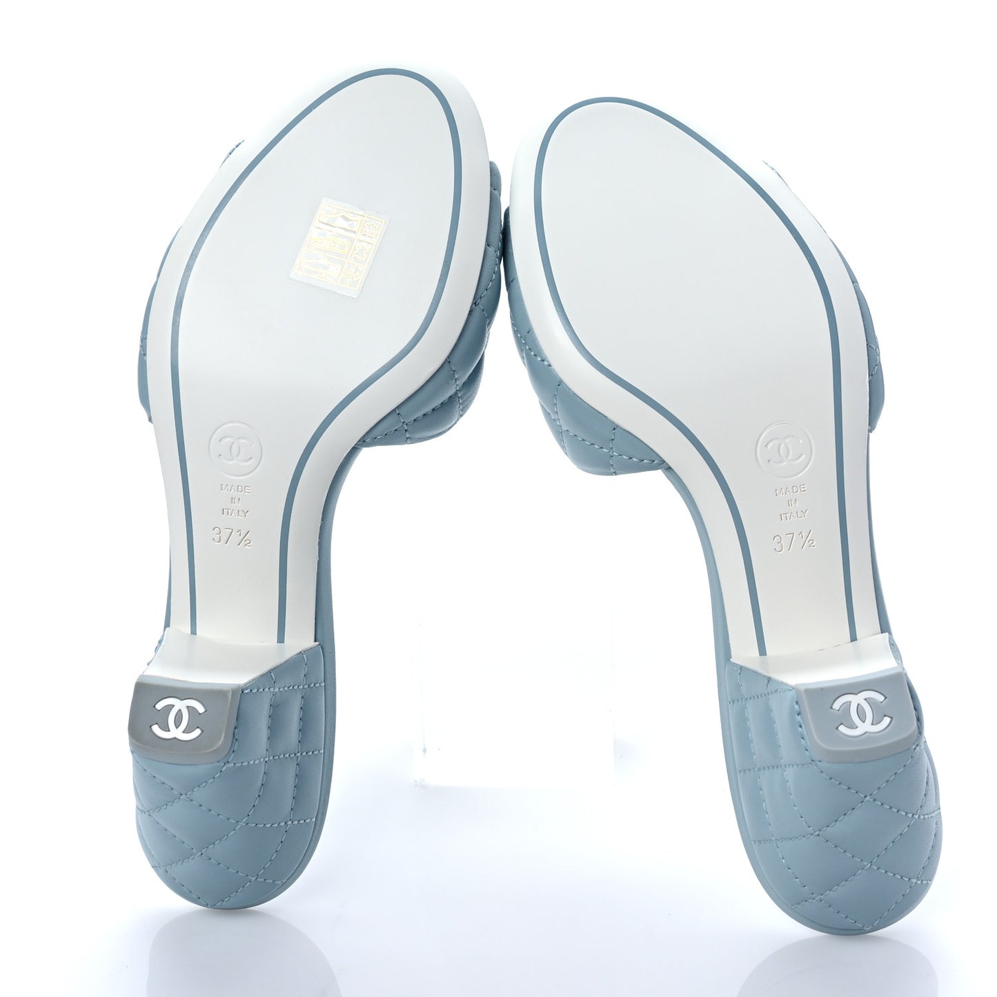 Lambskin Quilted Textured CC Mules 37.5 Light Blue