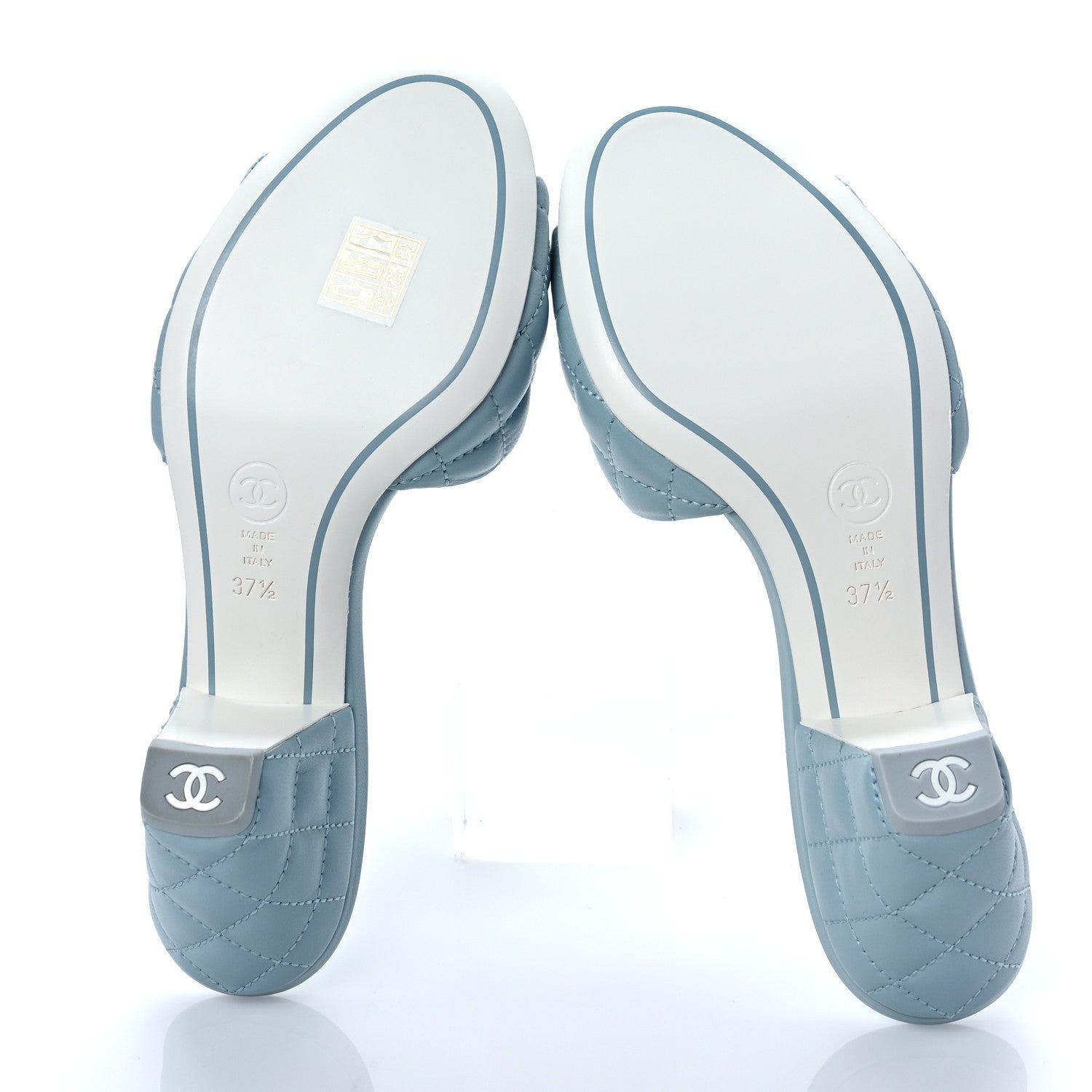 Chanel Lambskin Quilted Textured CC Mules 37.5 Light Blue 5 of 8