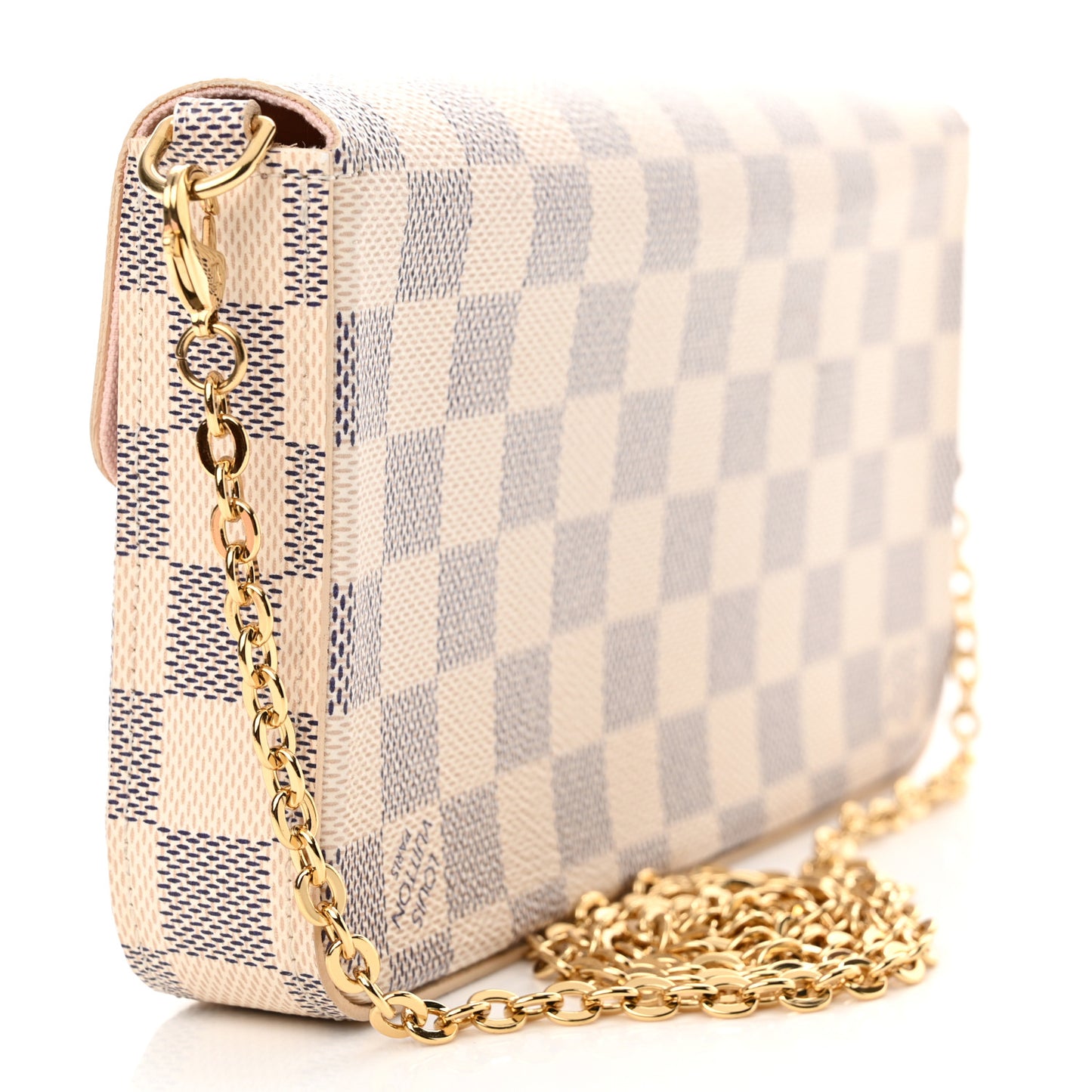 Damier Azur Pochette Felicie Chain Wallet Rose Ballerine