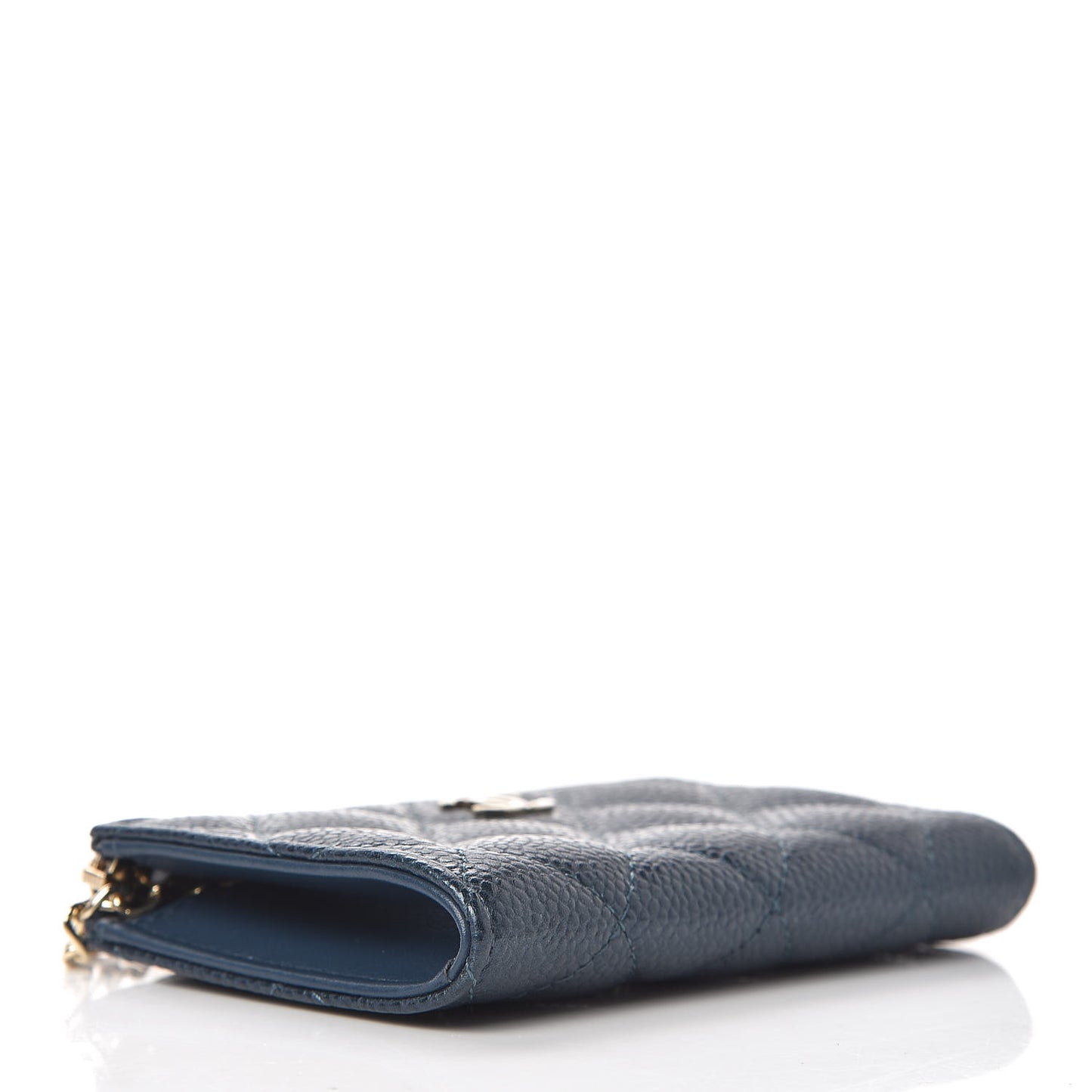 Iridescent Caviar Quilted Zipped Key Holder Case Dark Blue