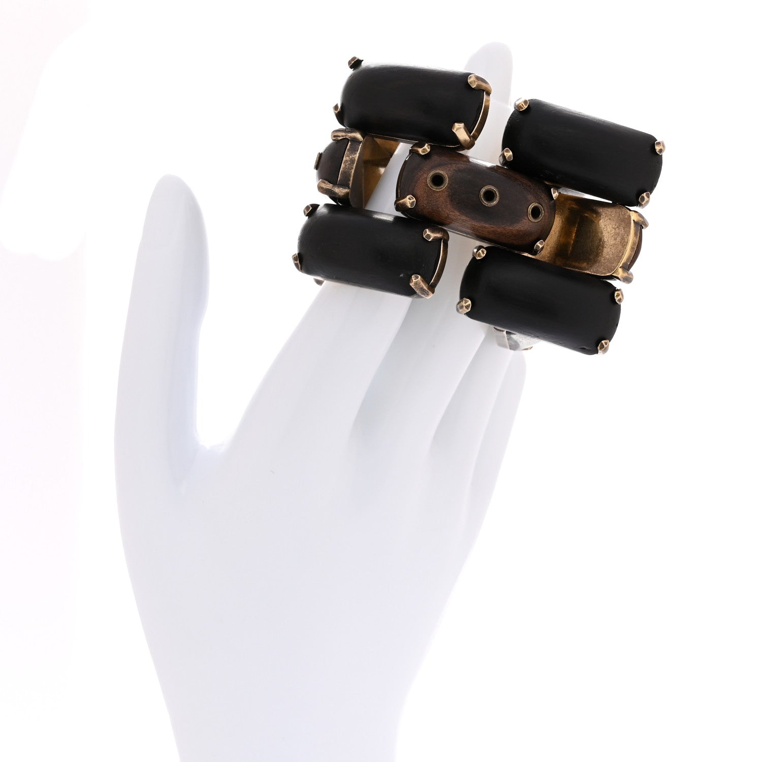 Saint Laurent Metal Wood Rivet Bangle Bracelet XS 2 of 4