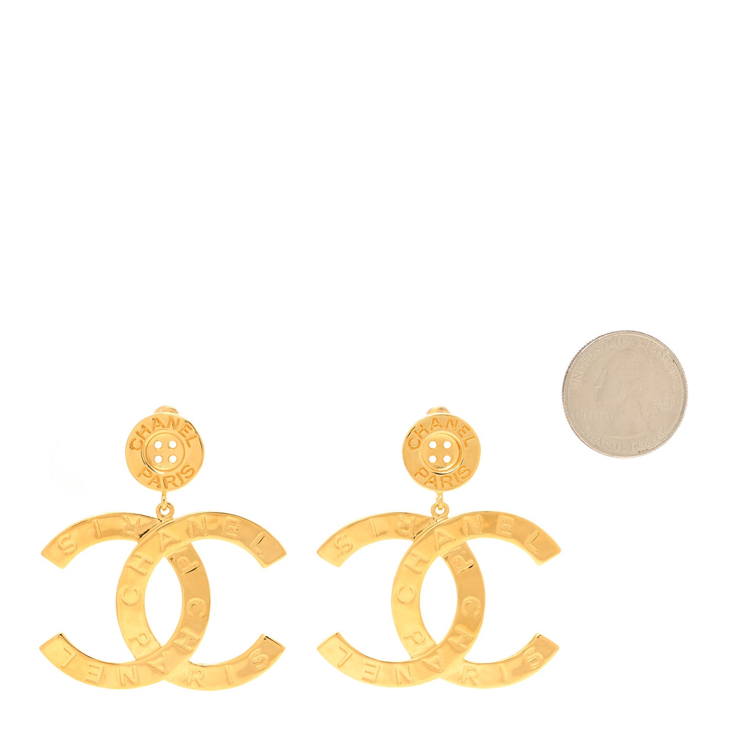 Metal Large Paris Button Clip On Earrings Gold