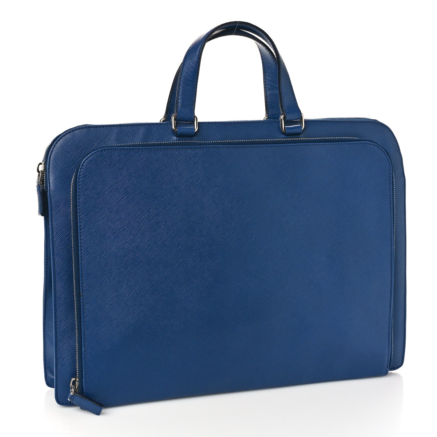 Prada Saffiano Cuir Travel Front Zip Pocket Briefcase Bluette 3 of 8
