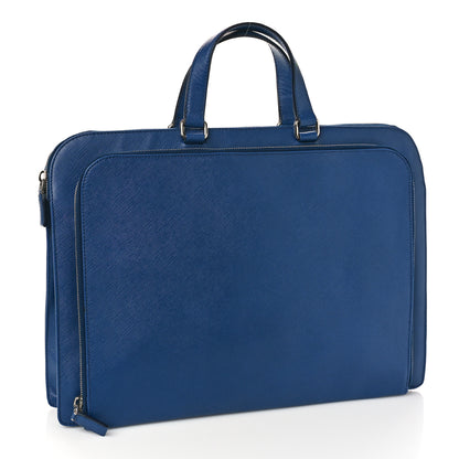 Prada Saffiano Cuir Travel Front Zip Pocket Briefcase Bluette 3 of 8
