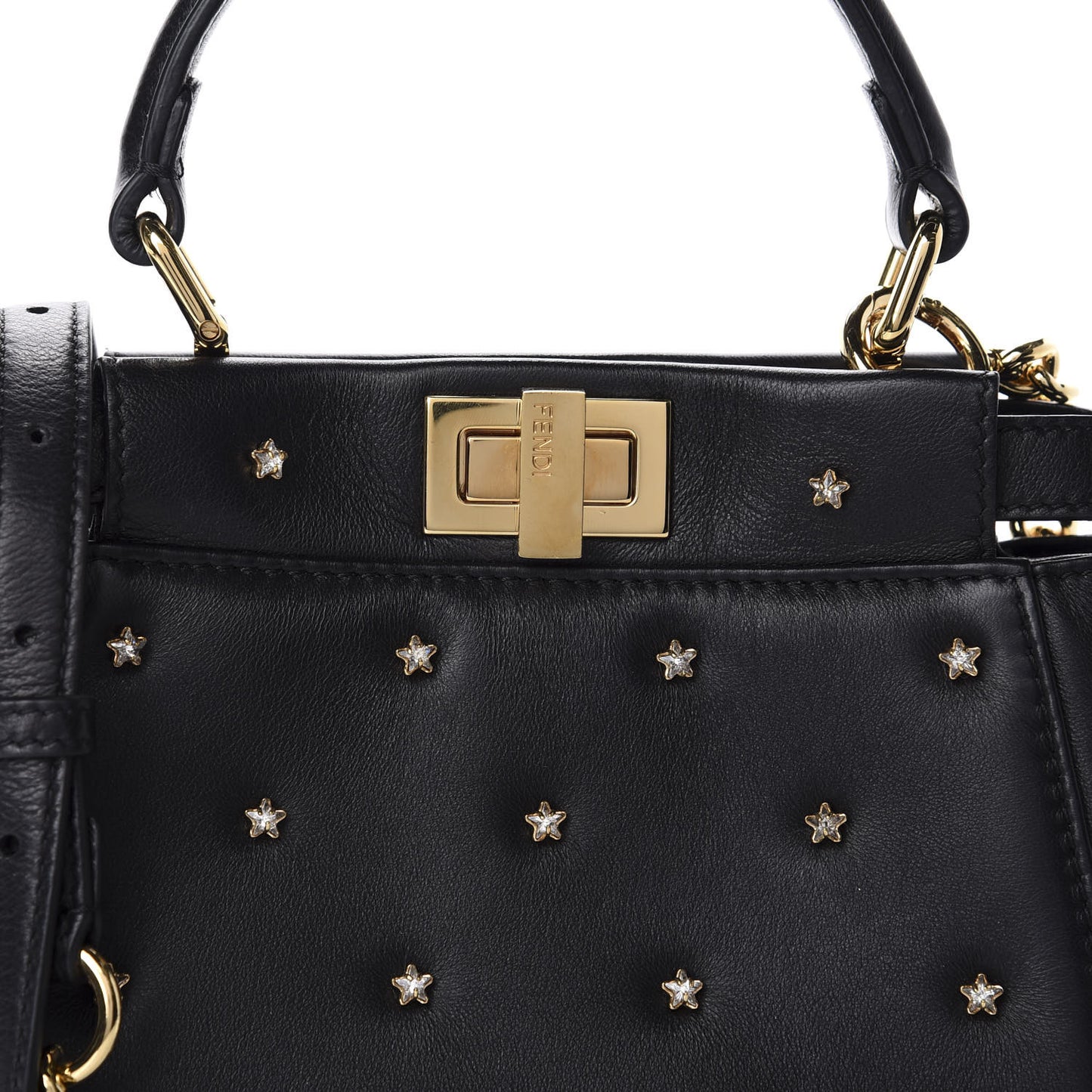 Nappa Crystal Studded XS Peekaboo Iconic Satchel Black
