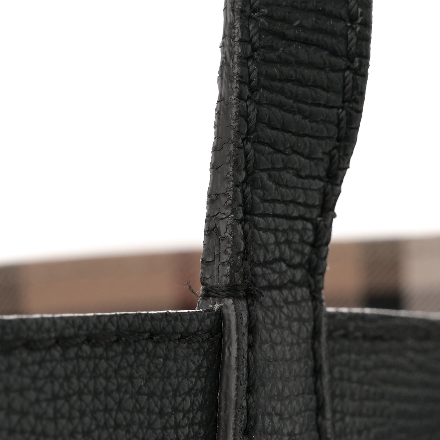 Grainy Calfskin Haymarket Check Medium Reversible Tote Black