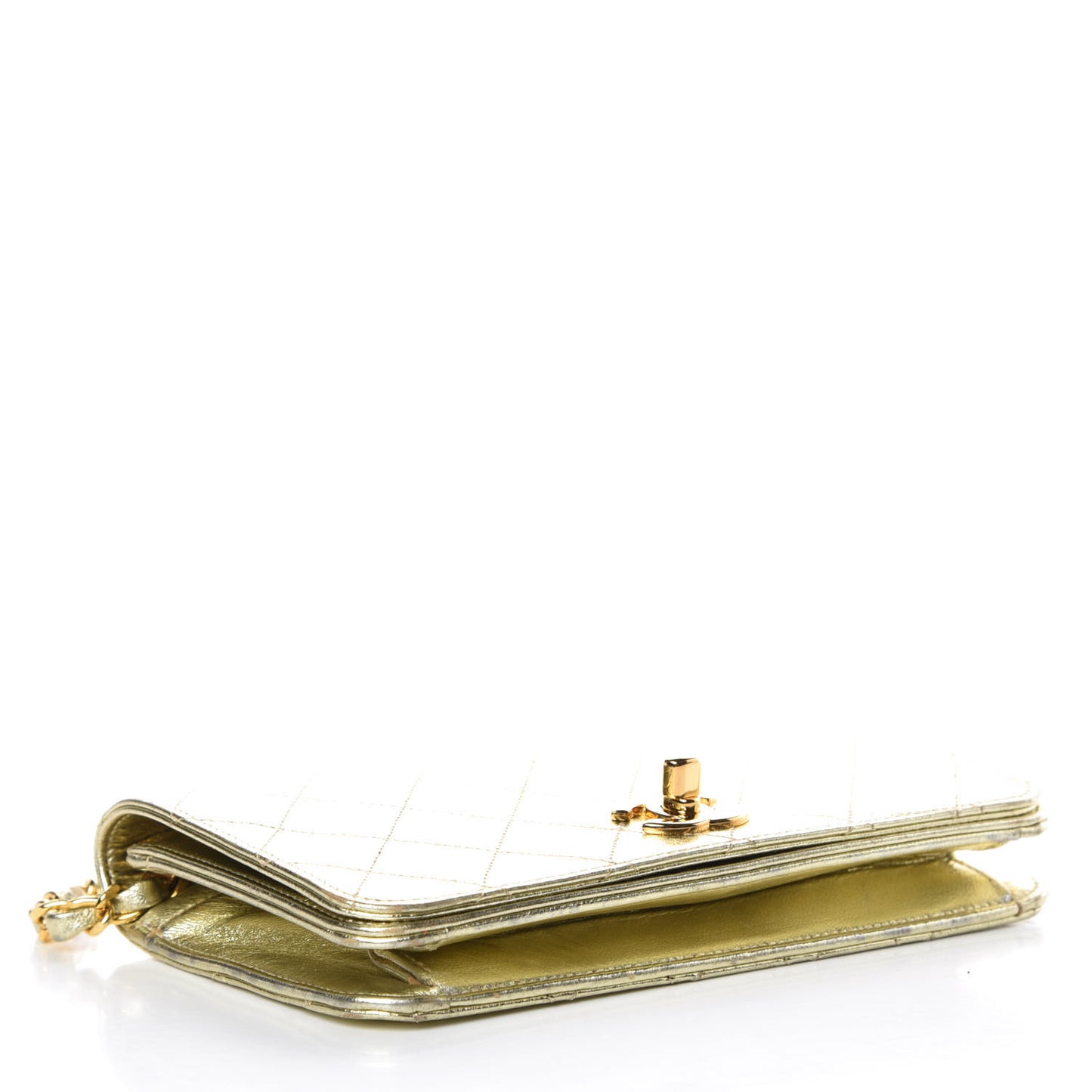 Metallic Lambskin Quilted Mini Flap Gold