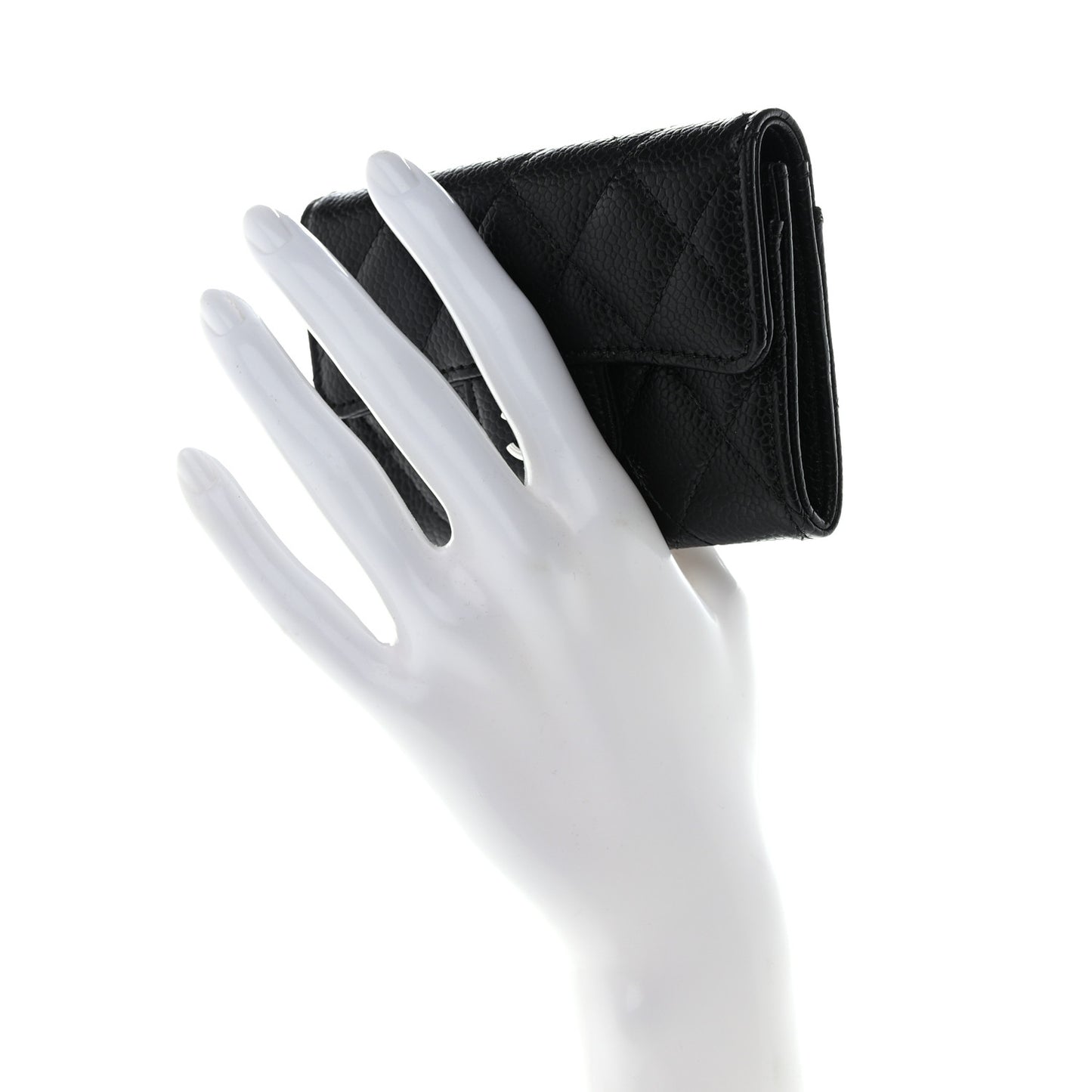 Caviar Quilted Flap Card Holder Wallet Black