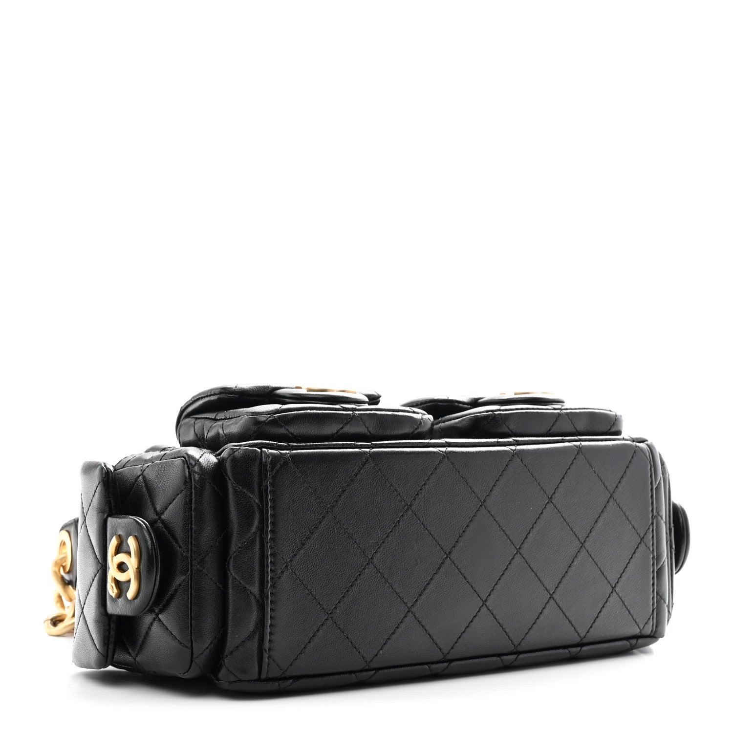 Chanel Shiny Lambskin Quilted Trendy Pockets Hobo Black 4 of 11