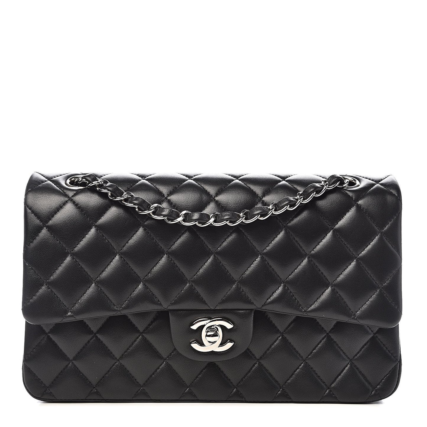 Lambskin Quilted Medium Double Flap Black