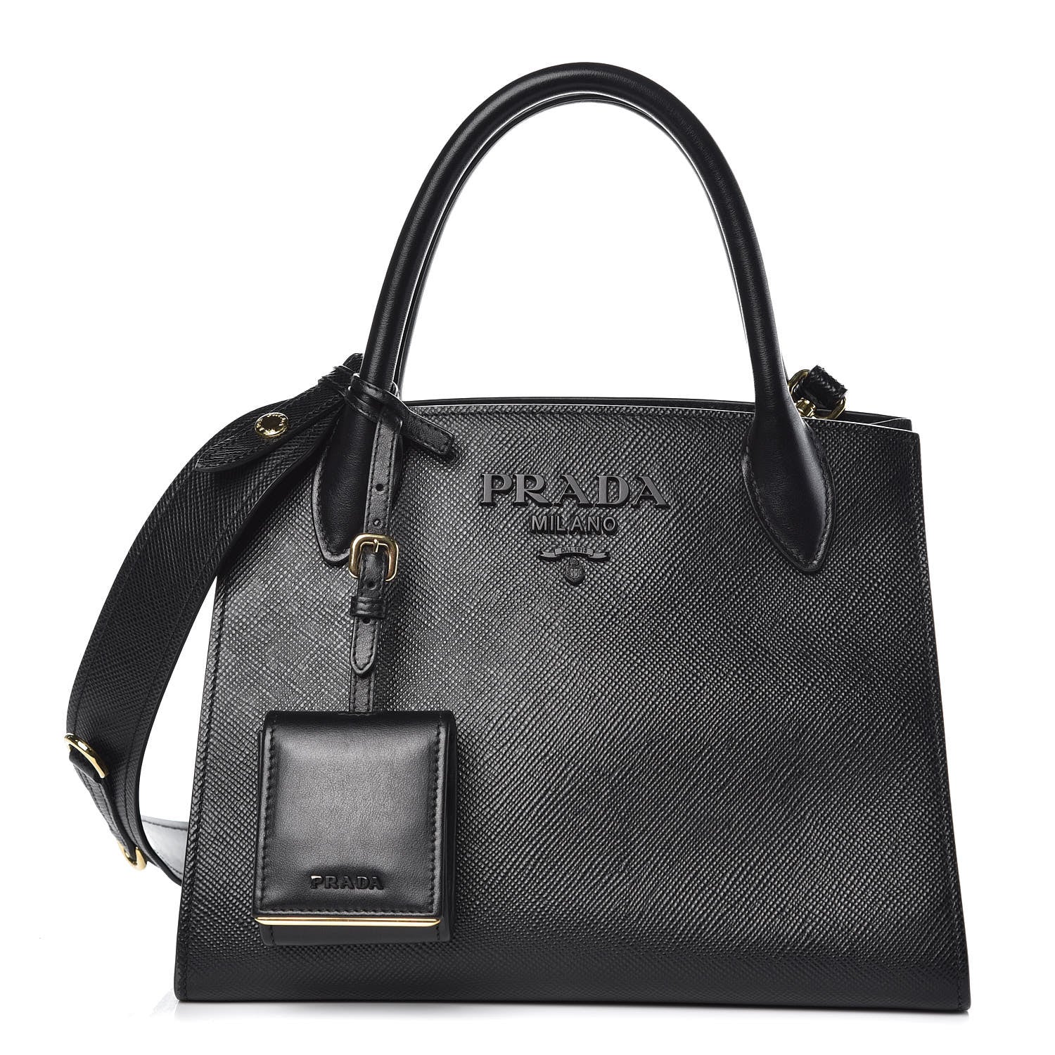 Prada Saffiano Cuir Calfskin Small Monochrome Top Handle Tote Black 1 of 11