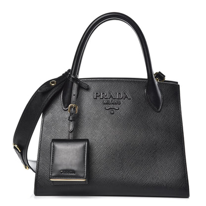 Prada Saffiano Cuir Calfskin Small Monochrome Top Handle Tote Black 1 of 11