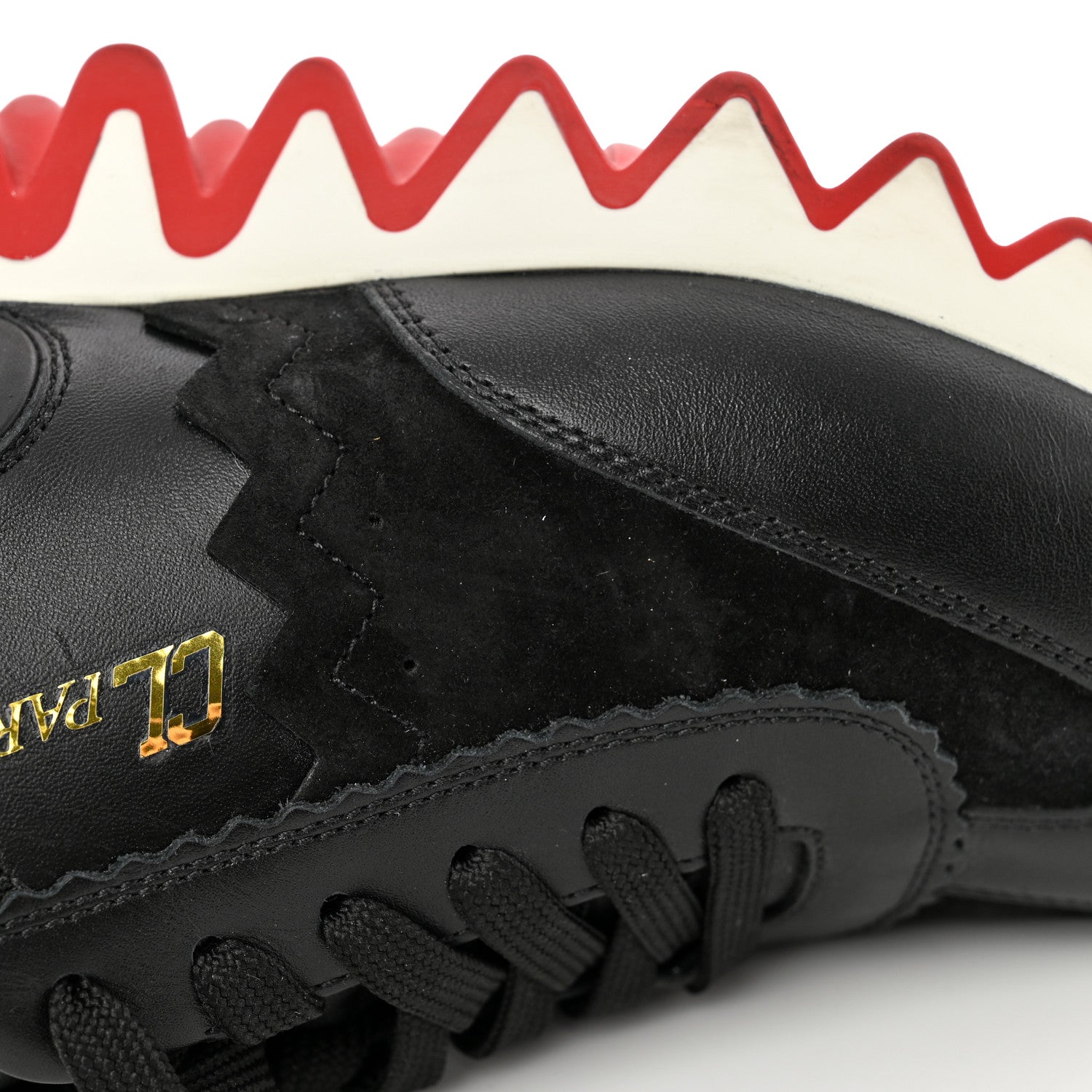 Christian Louboutin Calfskin Suede Patent Womens Loubishark Sneakers 37 Black Loubi Red 12 of 21