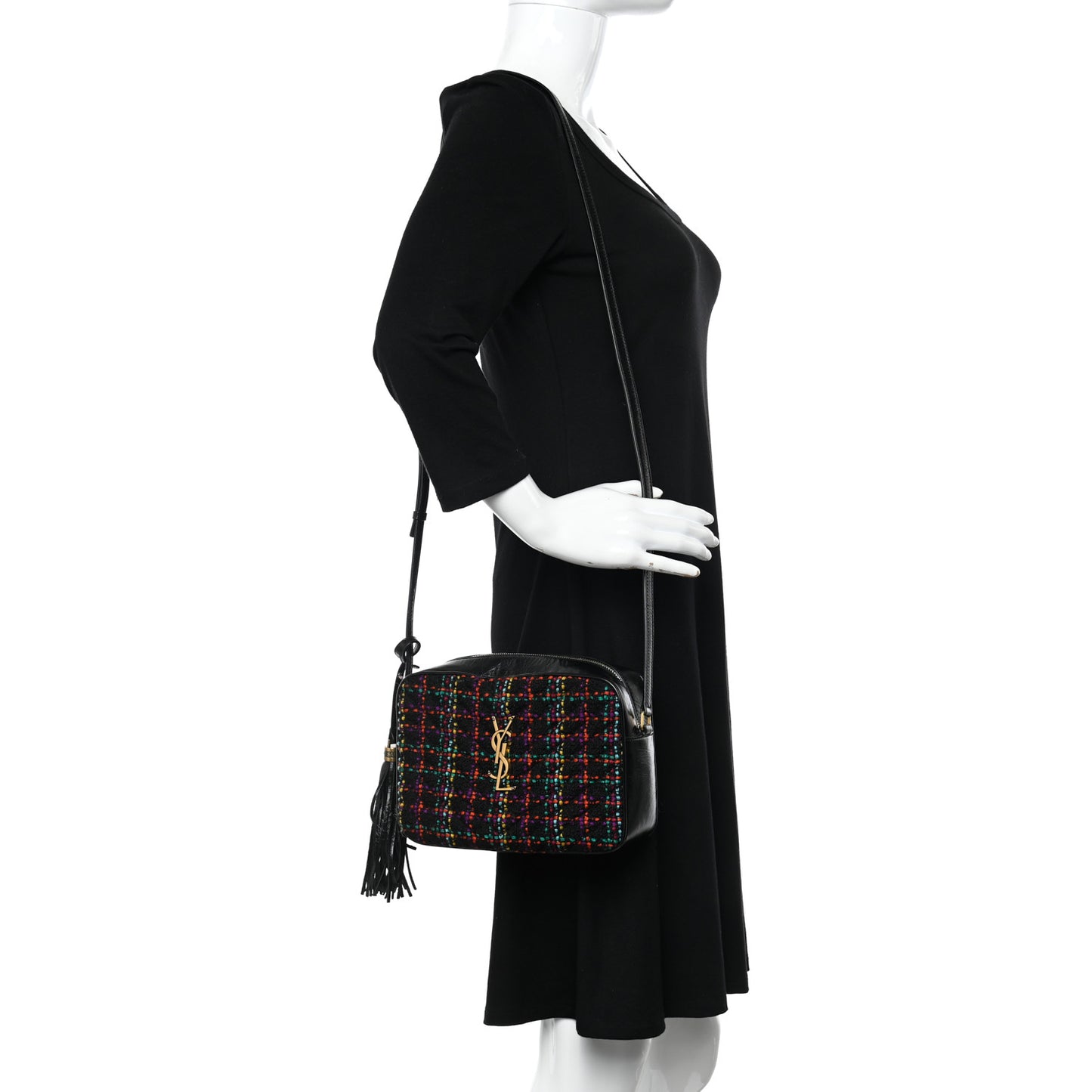 Tweed Calfskin Monogram Lou Camera Bag Black
