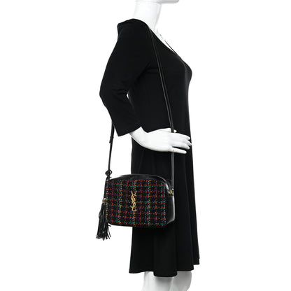 Saint Laurent Tweed Calfskin Monogram Lou Camera Bag Black 2 of 11