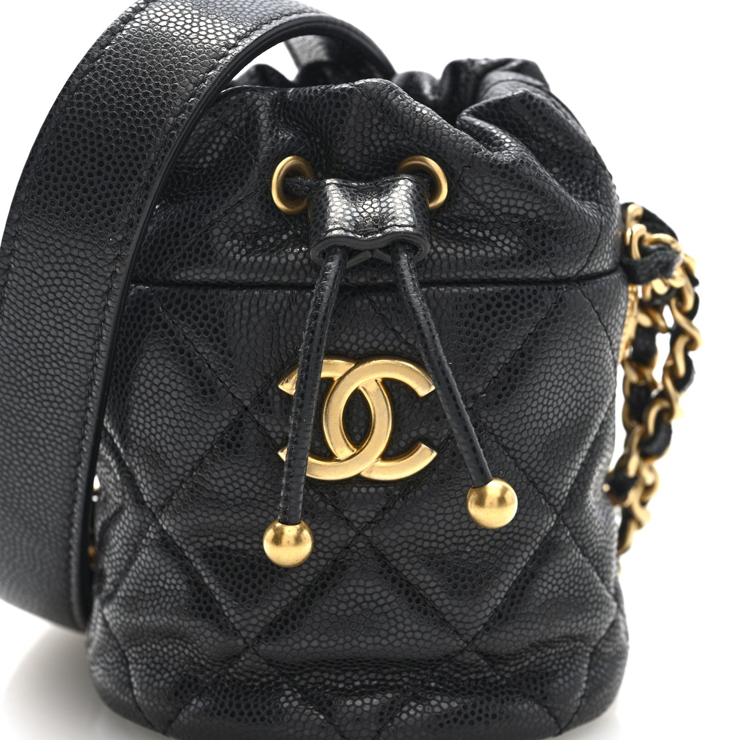 Chanel Caviar Quilted Twist Your Buttons Micro Bucket Bag Black 8 of 10