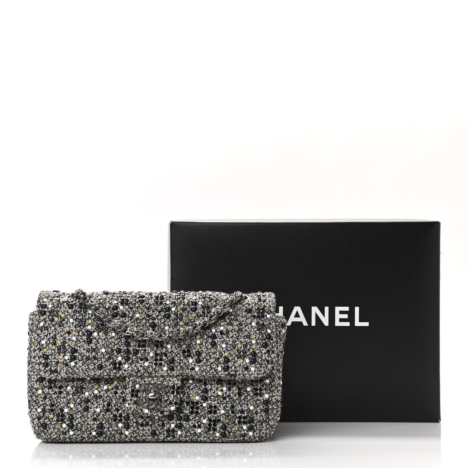 Chanel Crystal Tweed Quilted Medium Single Flap Black 11 of 11