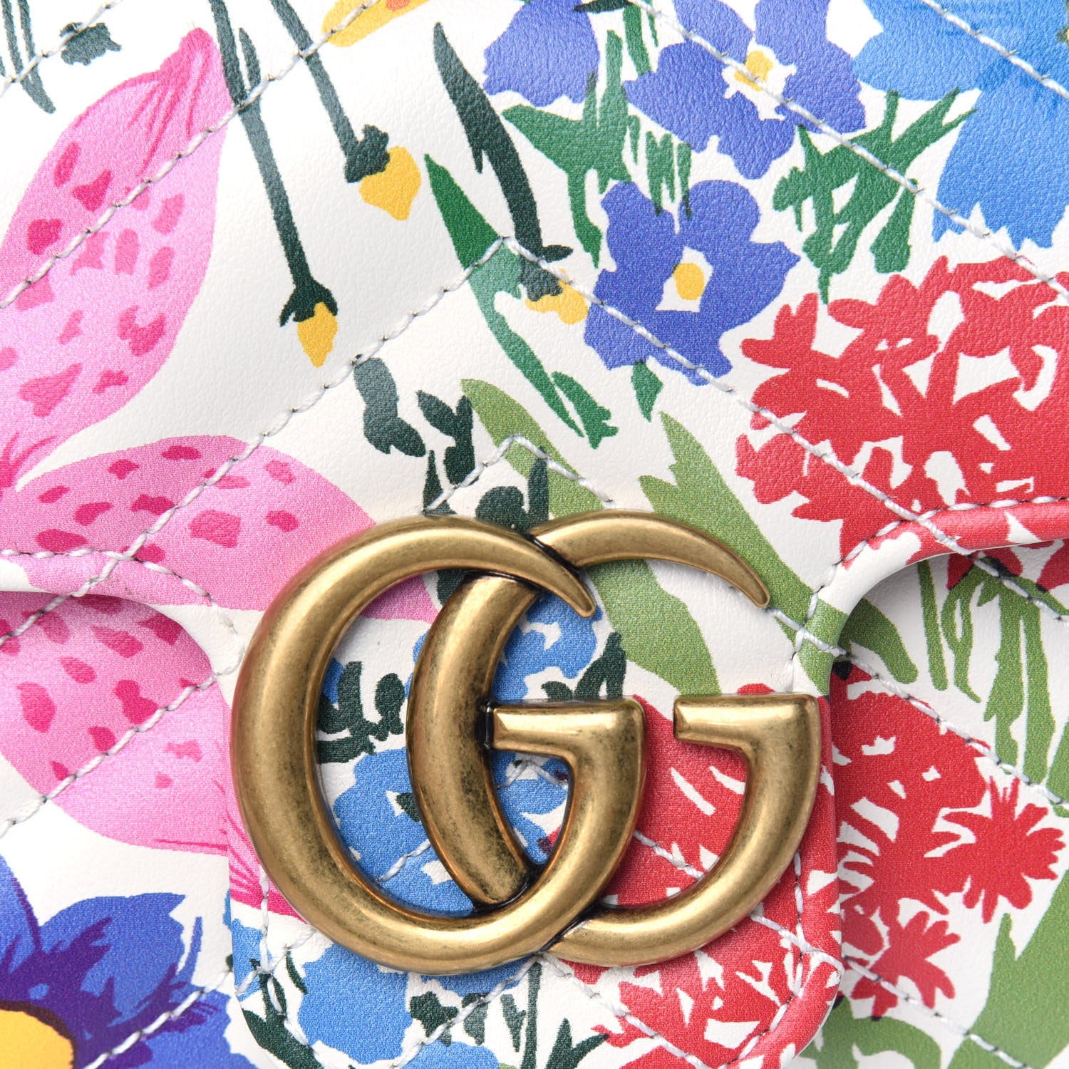 Gucci X KEN SCOTT Calfskin Matelasse Floral Print Super Mini GG Marmont Shoulder Bag Ivory Pink 10 of 11