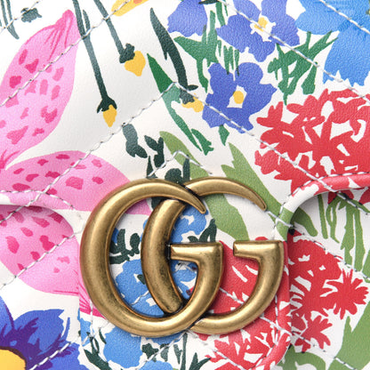 Gucci X KEN SCOTT Calfskin Matelasse Floral Print Super Mini GG Marmont Shoulder Bag Ivory Pink 10 of 11