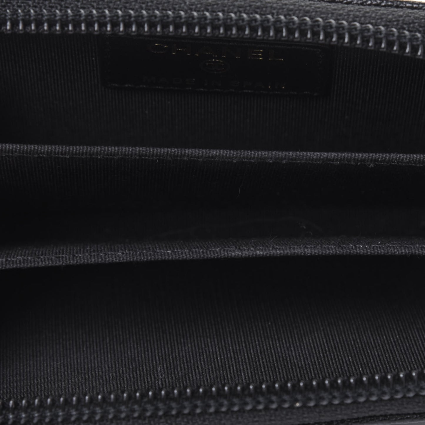 Caviar Chevron Quilted Boy Zip Around Coin Purse Wallet Black